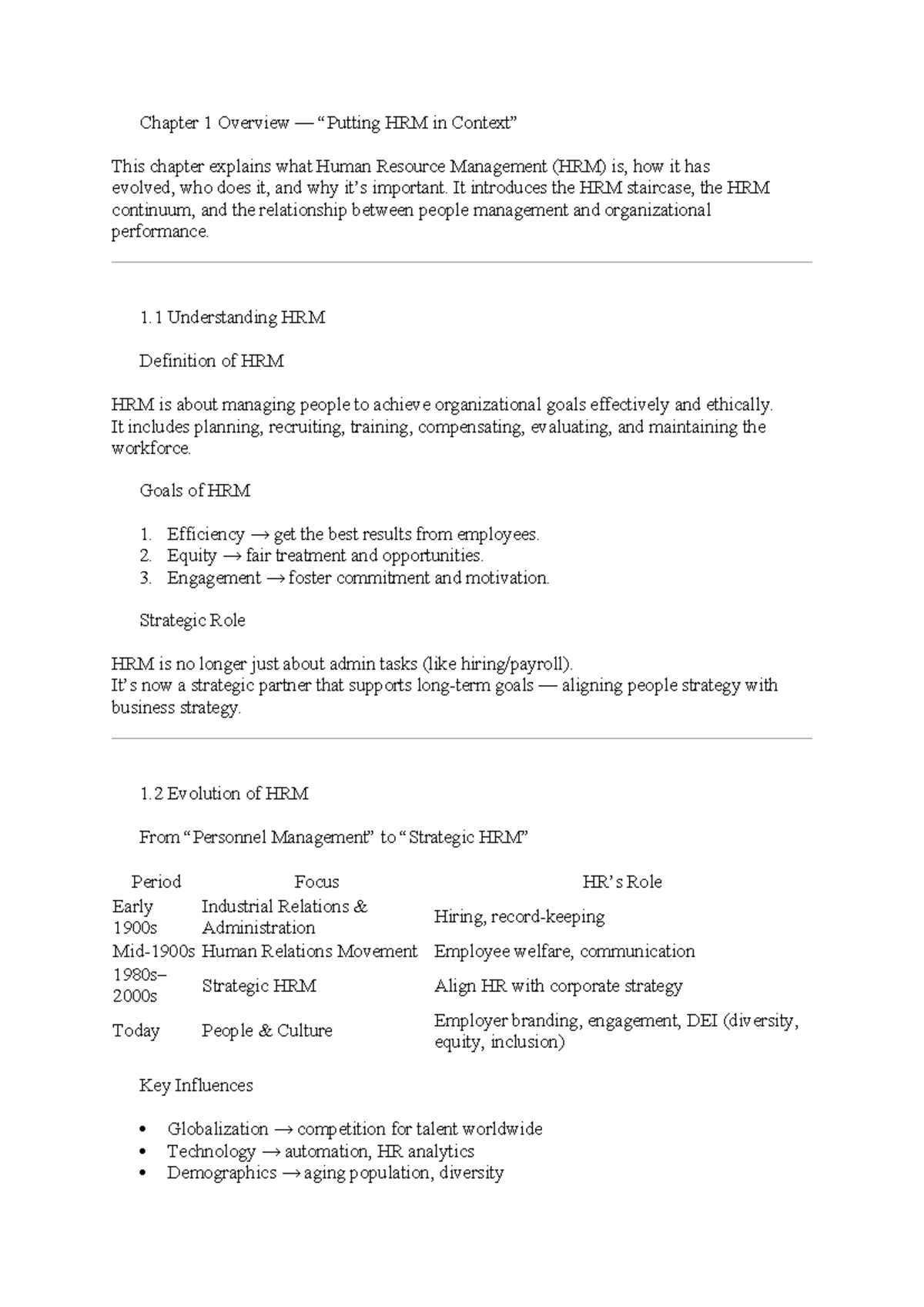 HRM 101: Chapter 1 & 2 Summary - Overview & Individual Rights ...