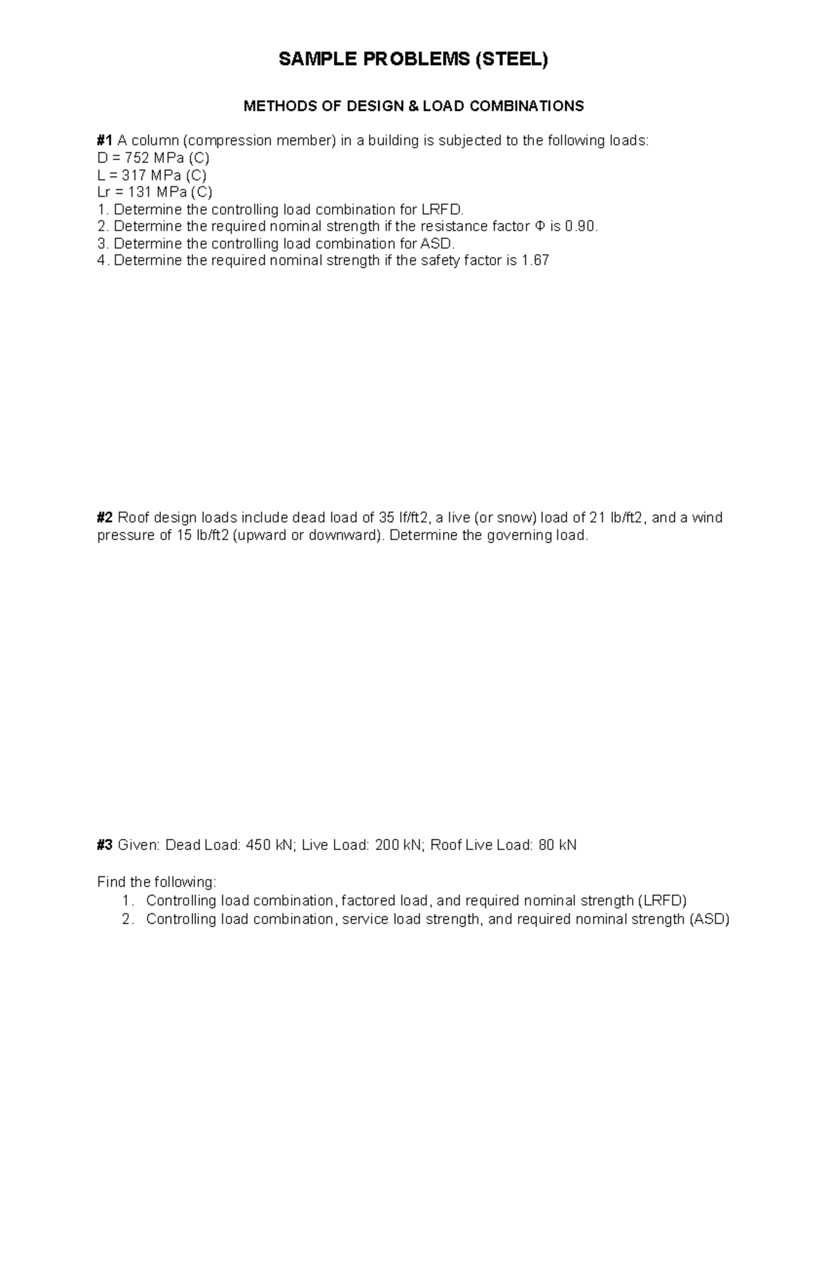 Steel Design Problems: Load Combinations, Tension & Compression ...