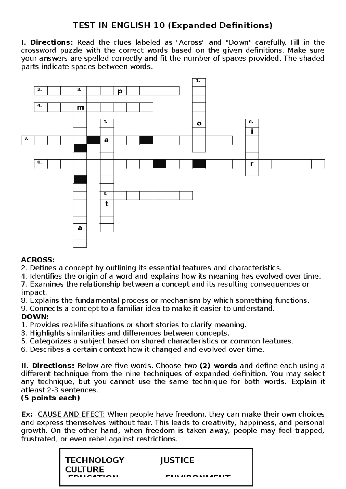 Summative TEST in English 10: Expanded Definitions Guide - Studocu