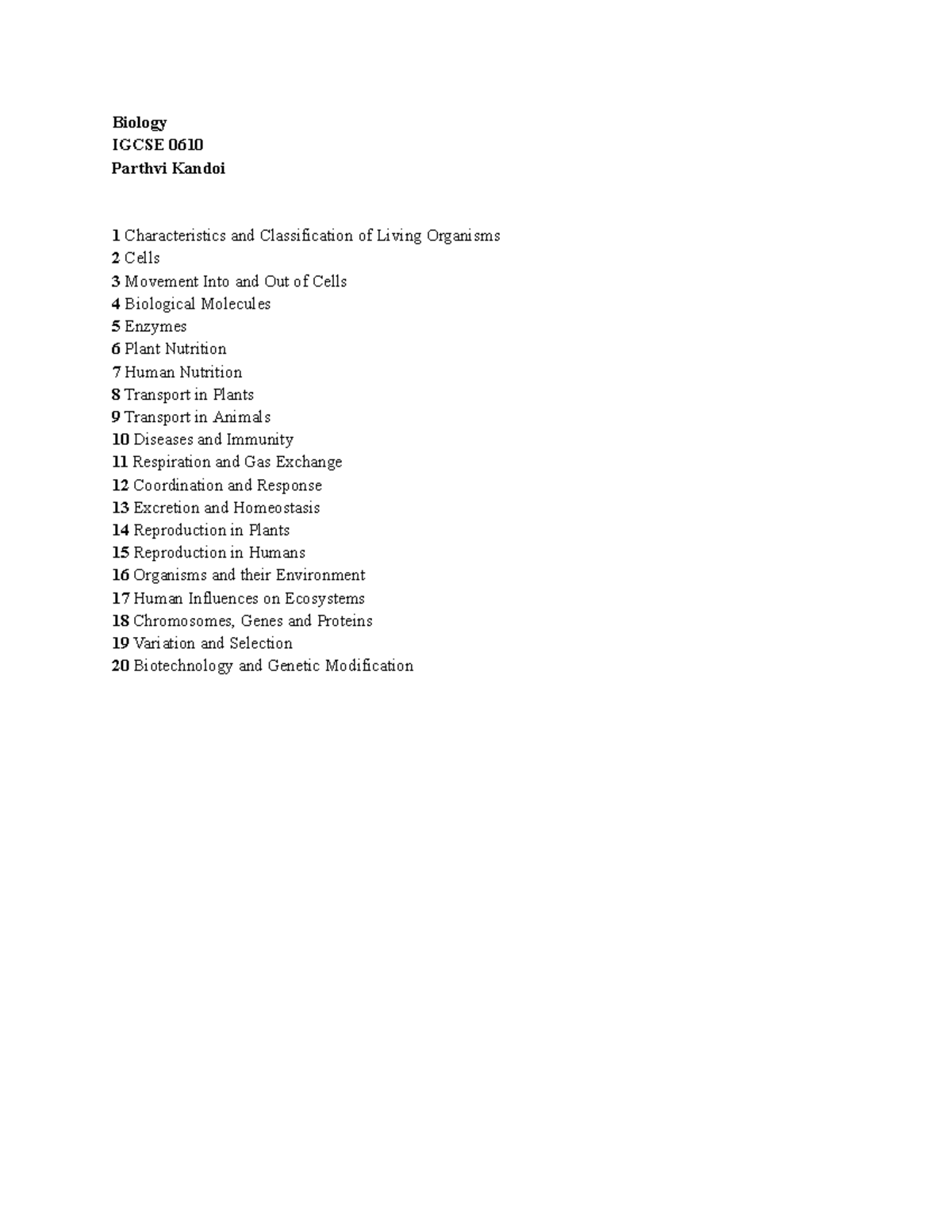 Biology Igcse 0610 Final Exam Notes Characteristics Classification