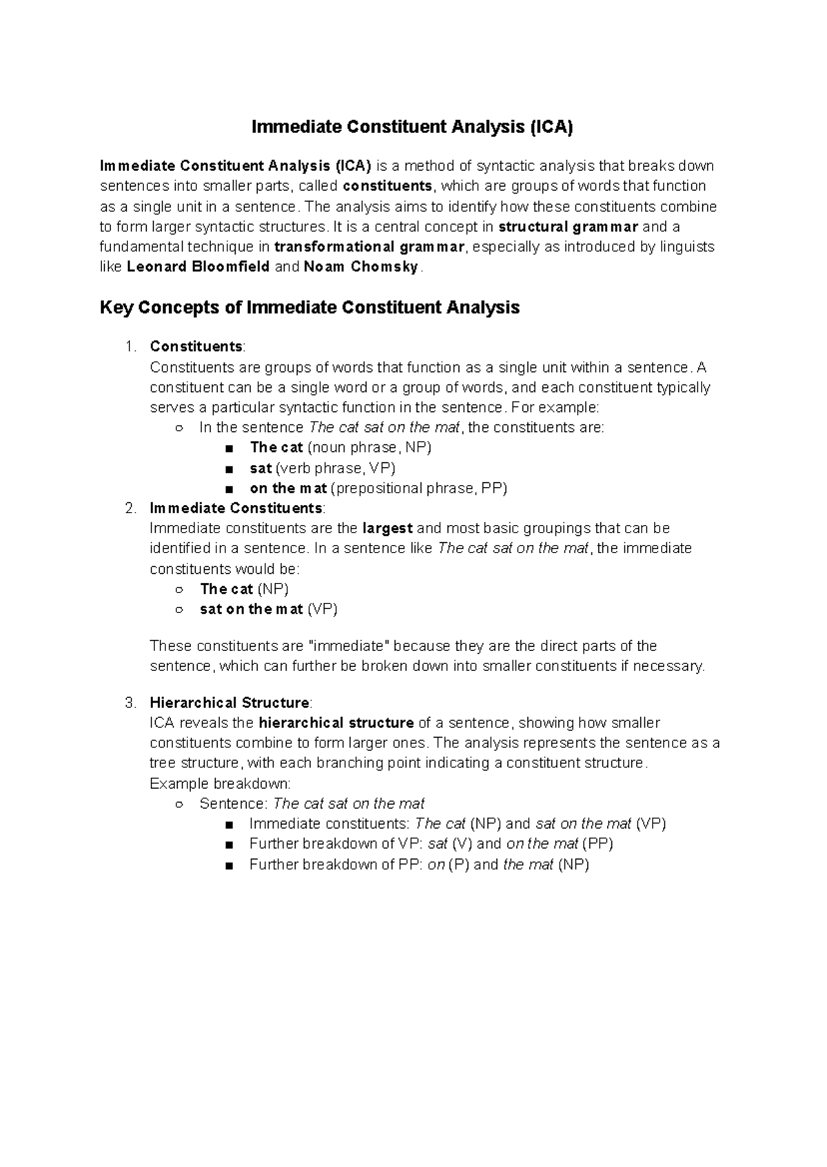 Immediate Constituent Analysis (ICA): Key Concepts & Applications - Studocu