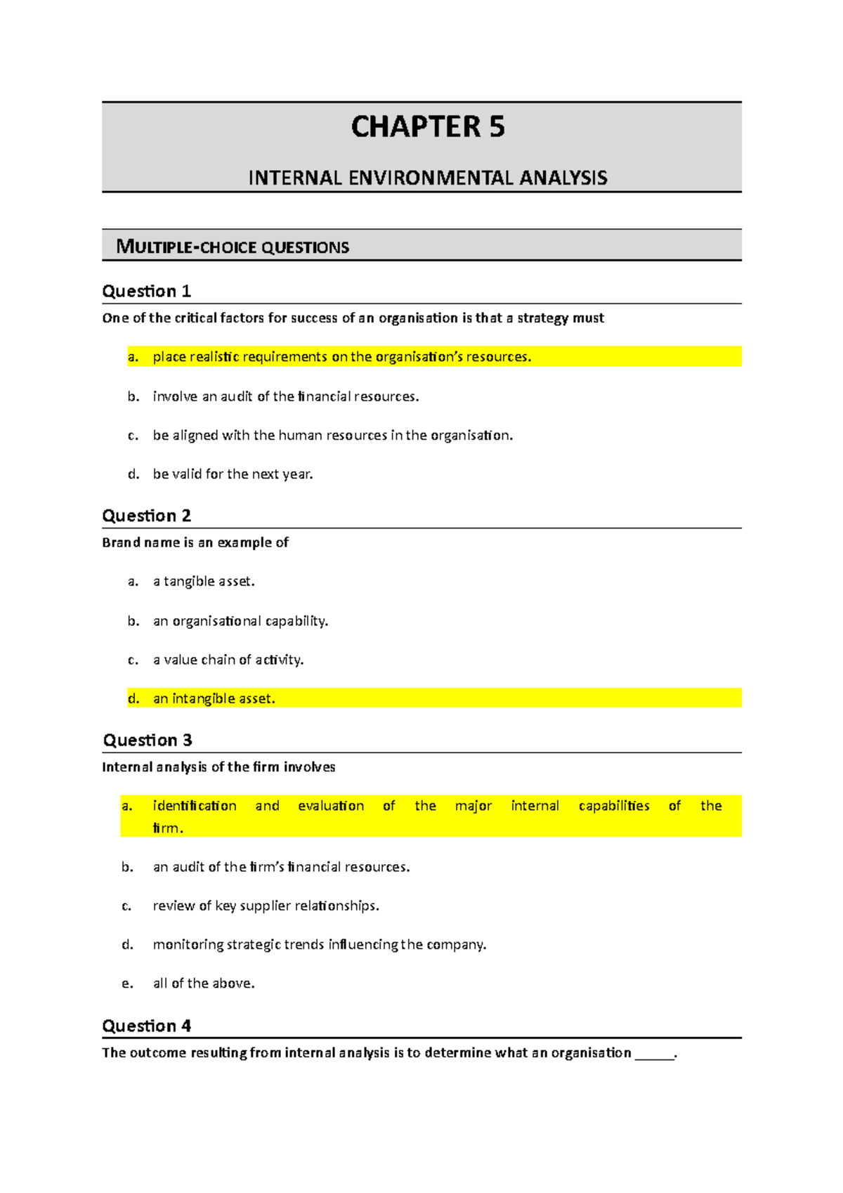 TSMP2 Test Bank C - Chapter 5 Multiple Choice Questions eBUS2715 - Studocu