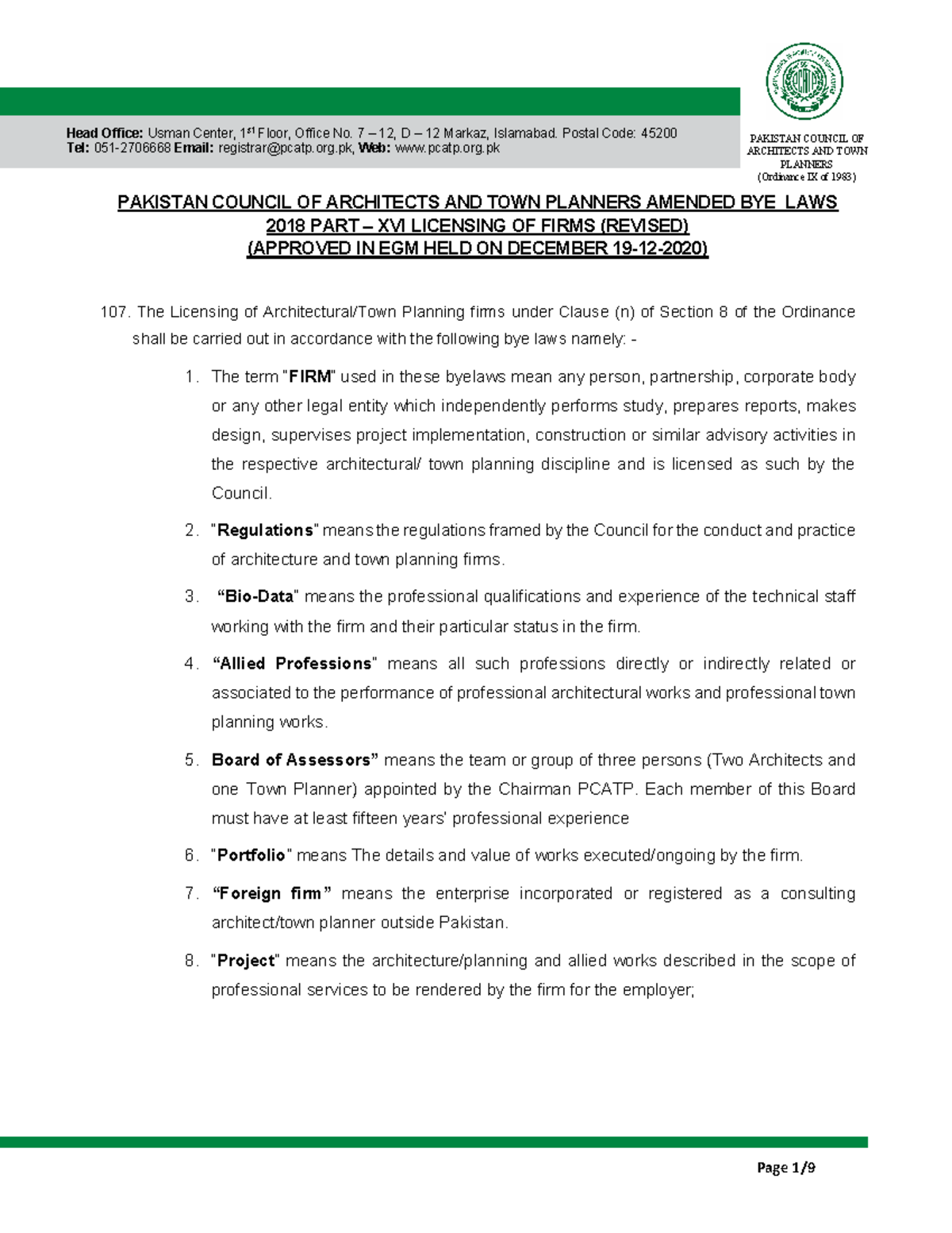 PCATP Amended Bye-Laws 2018 Part XVI: Licensing of Firms Details - Studocu