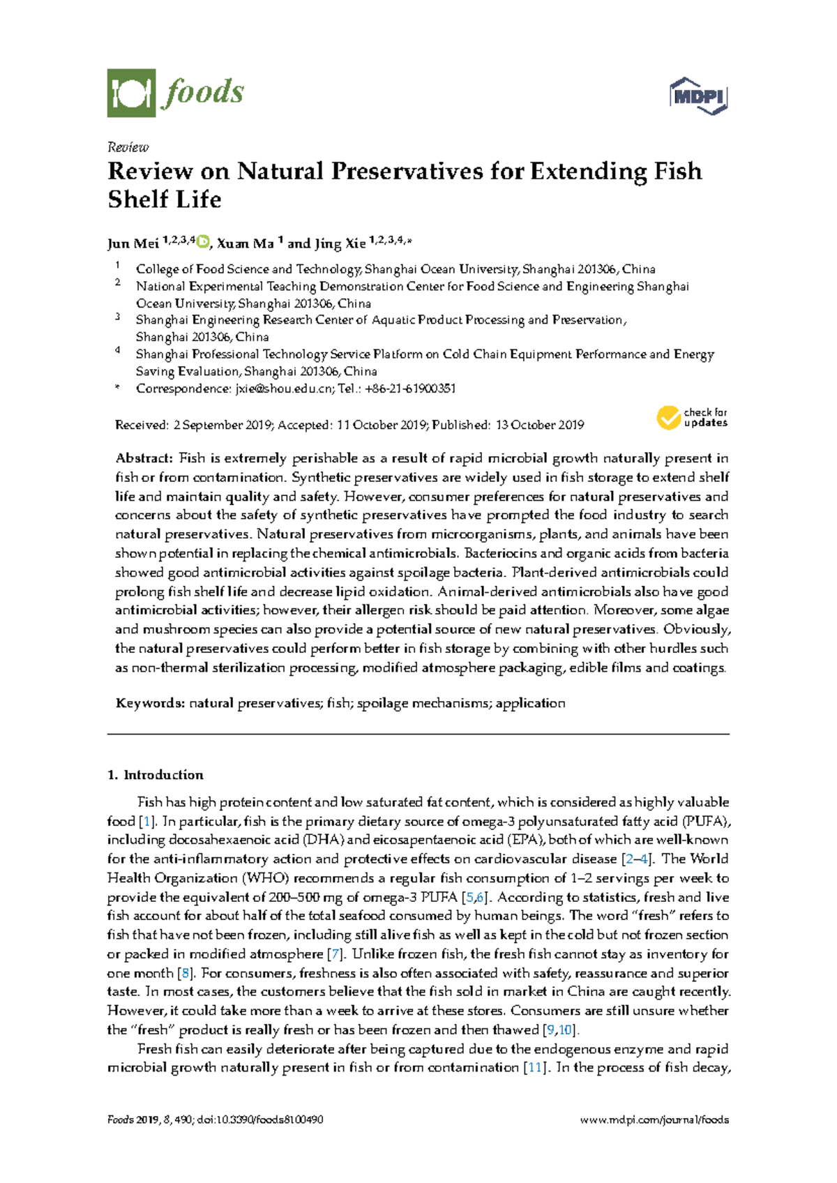 Foods 2019, 8, Review on Natural Preservatives for Fish Shelf Life ...