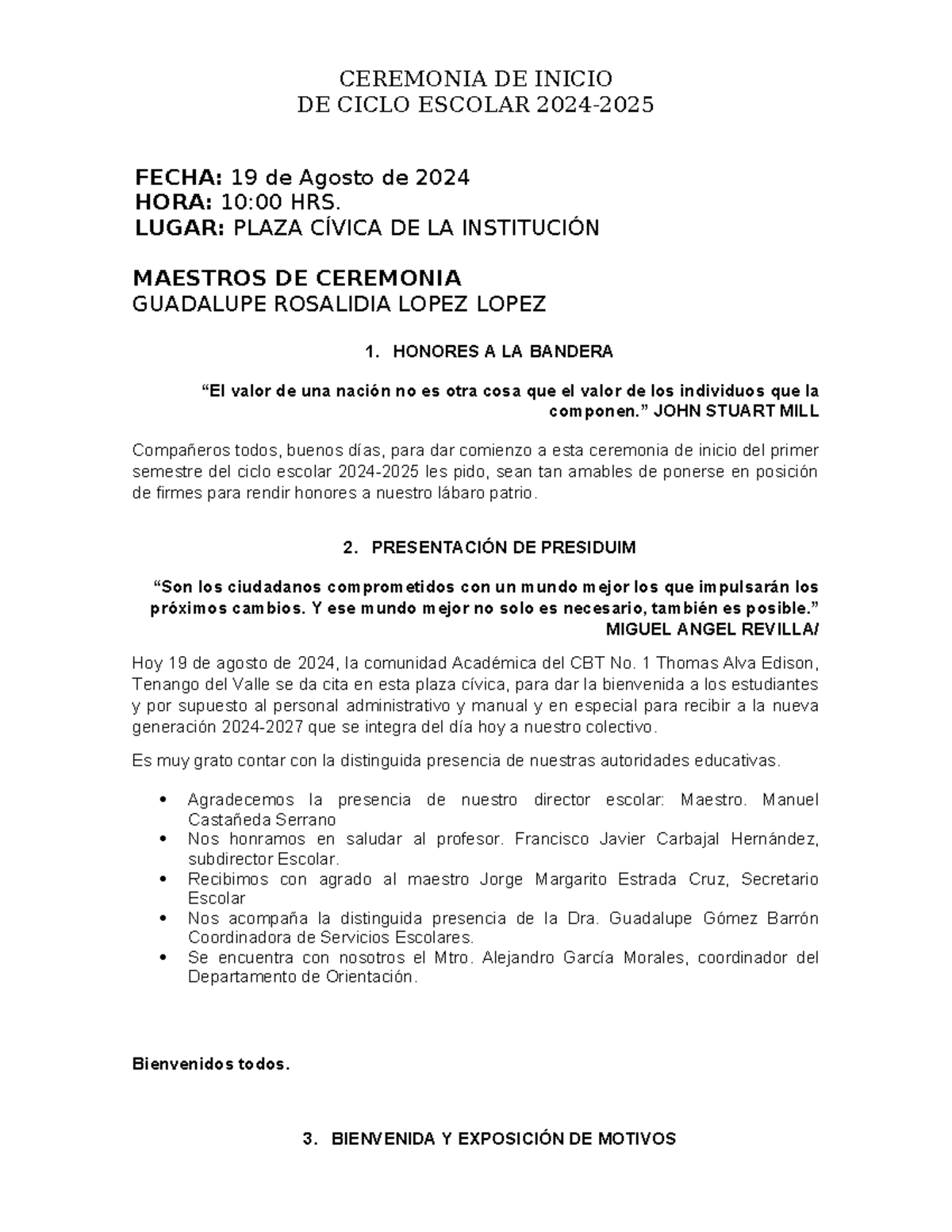 Ceremonia de Inicio del Ciclo Escolar 2024-2025 - CBT No. 1 - Studocu