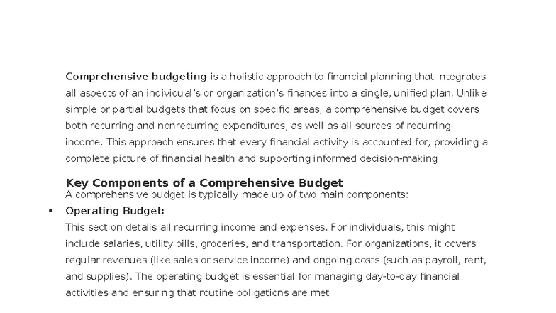 Comprehensive Budgeting: A Holistic Approach to Financial Planning ...
