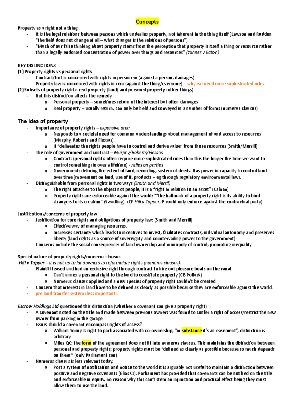 Property Law Concepts: Key Rights and Distinctions Cheat Sheet - Studocu