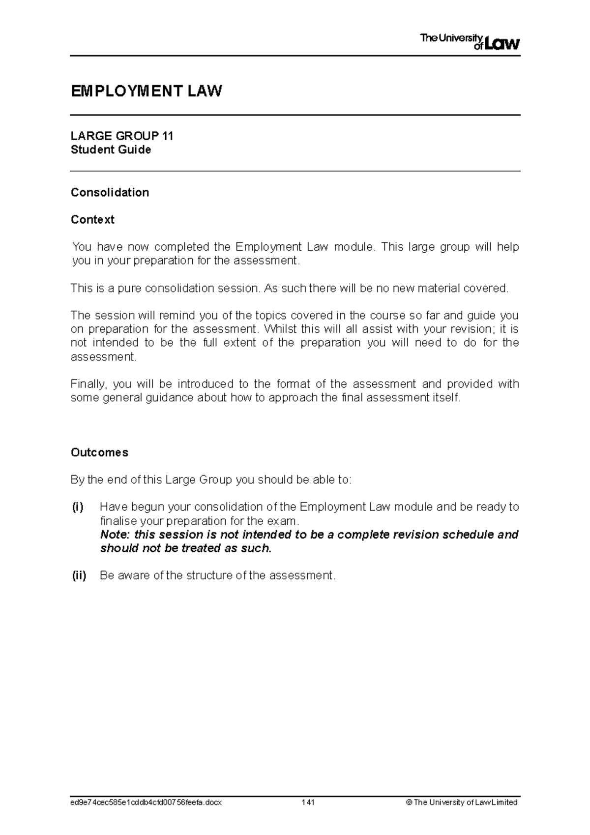 Employment Law Large Group 11 Student Guide Consolidation - Studocu