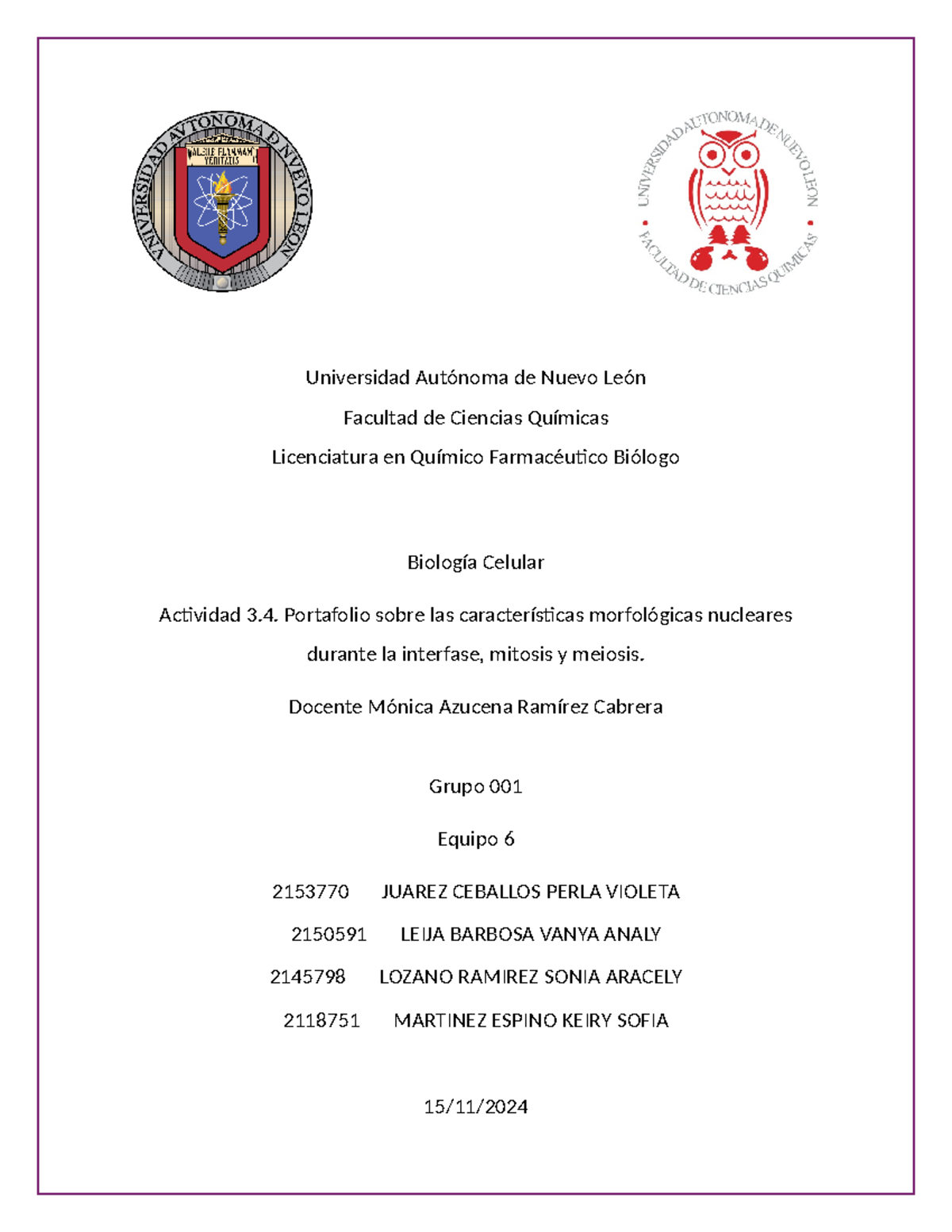 Portafolio de Características Morfológicas Nucleares en Biología Celular - FCQ 2023 - Document Preview