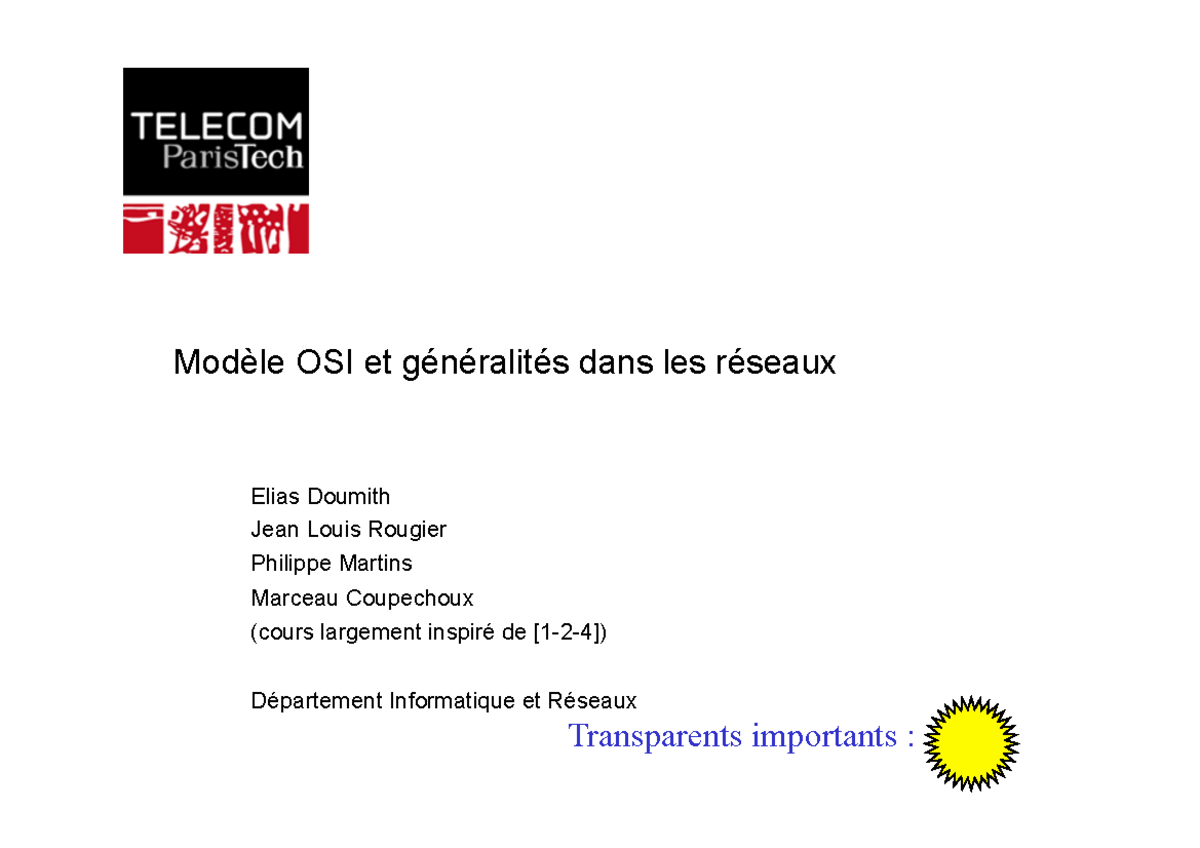 Modèle OSI et Généralités sur les Réseaux - Cours 0847 - Studocu