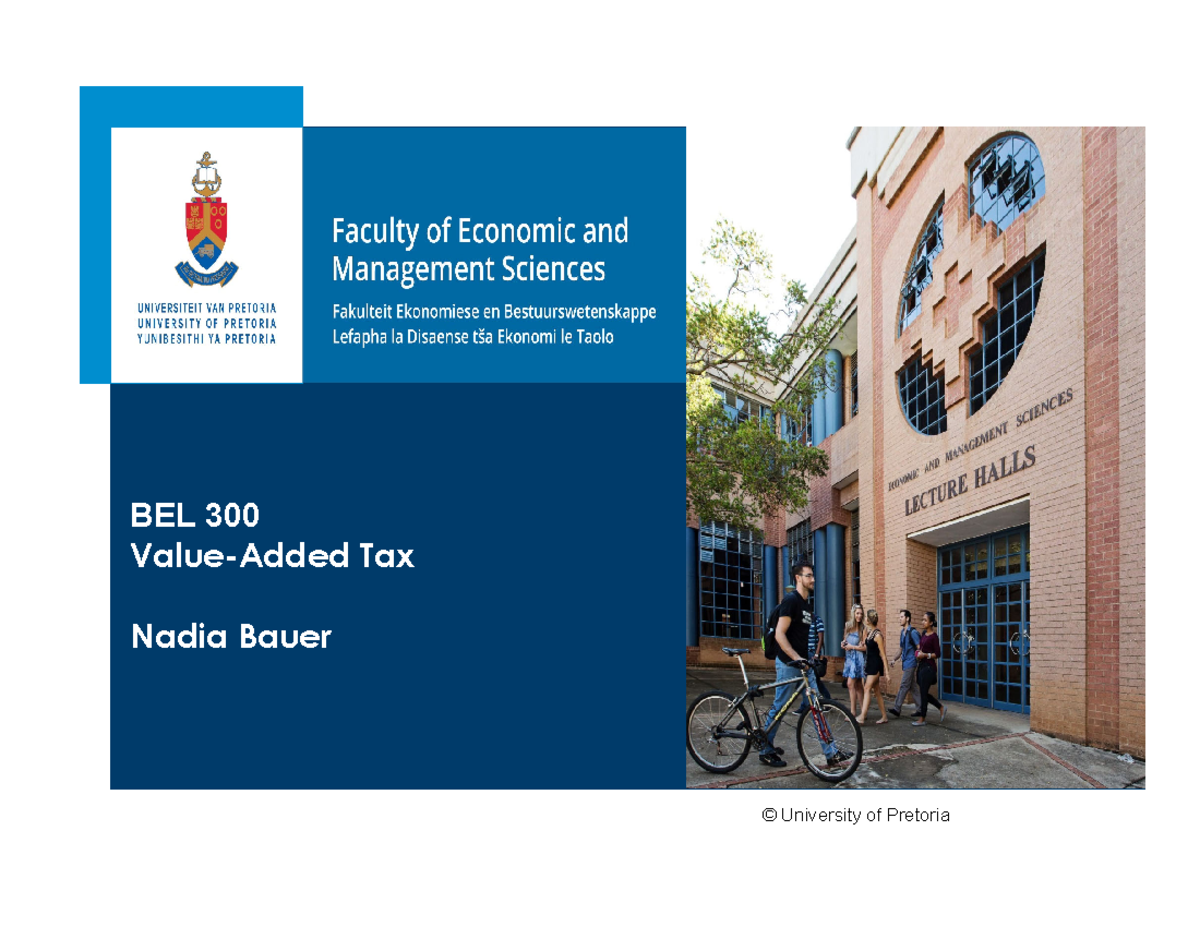 VAT BEL 300 2024 Lecture 1: Value Added Tax Overview and Examples - Studocu