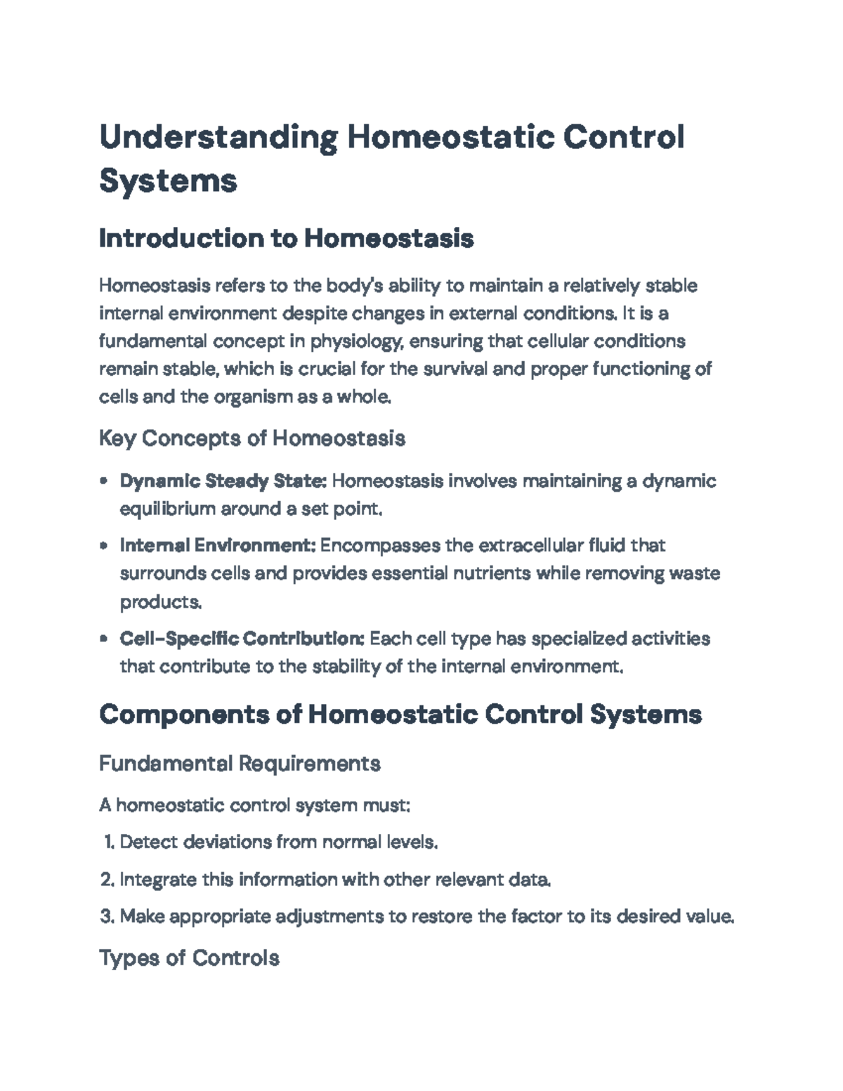 Homeostasis and Control Systems: Understanding Dynamic Stability in ...