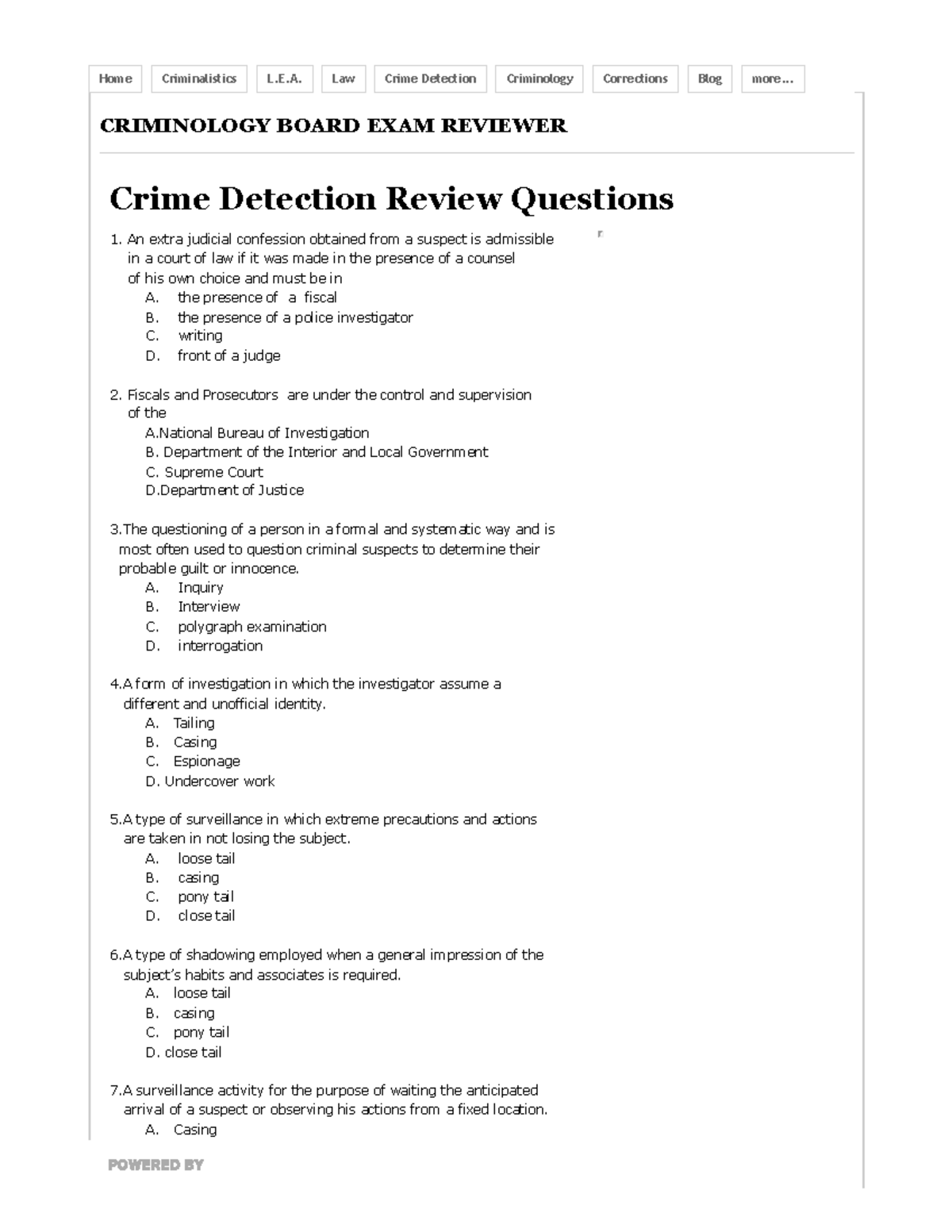Crime Detection Review Questions for Criminology Board Exam L.E.A ...