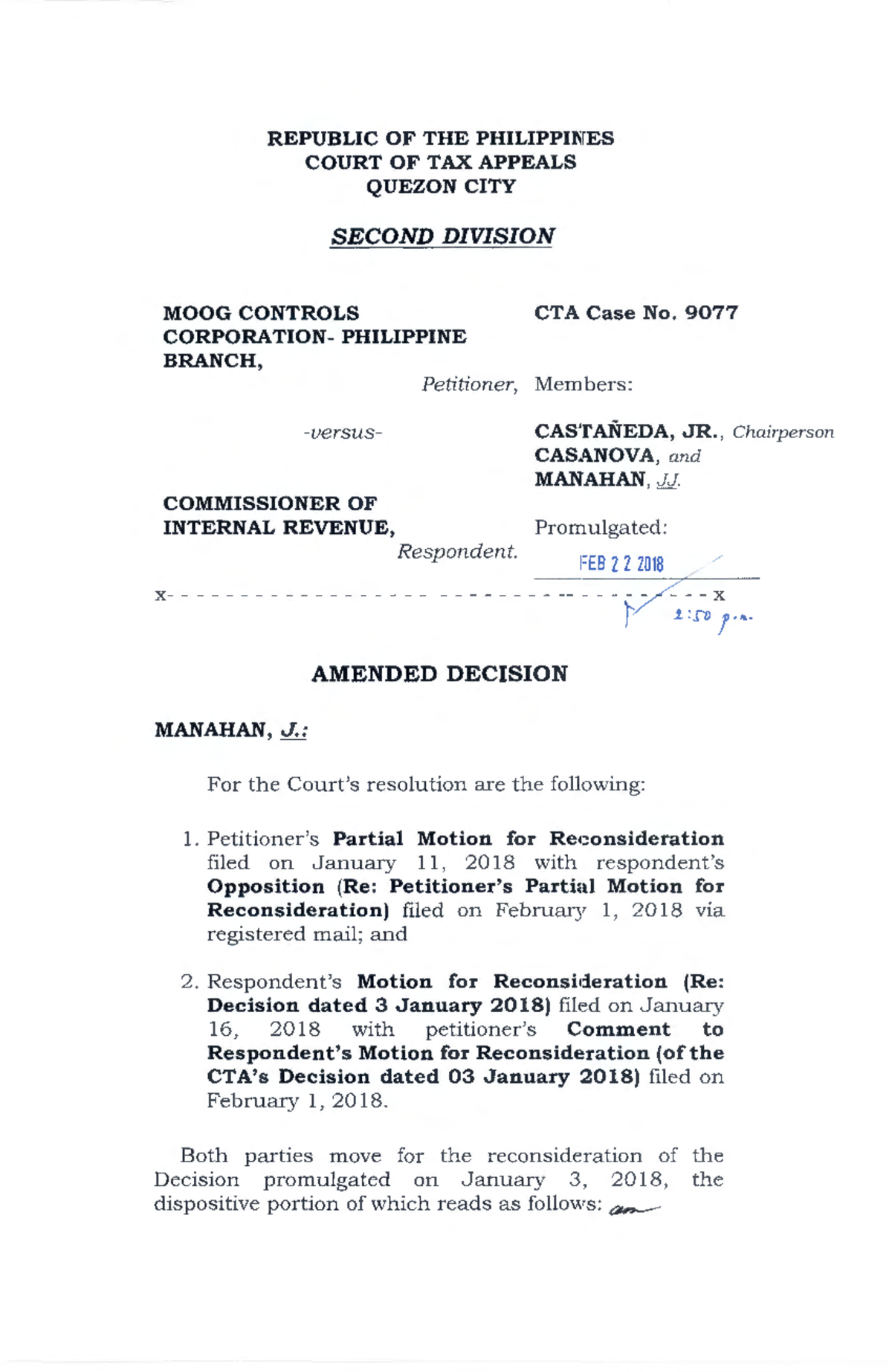Amended Decision on CTA Case No. 9077: Review and Reconsideration ...