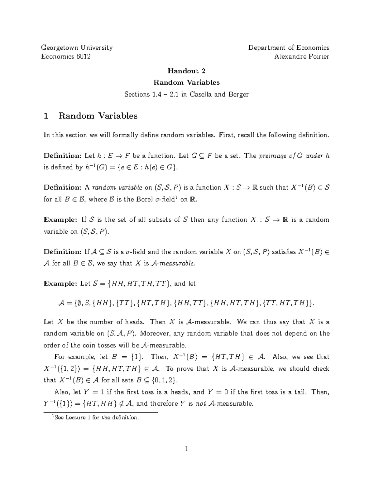 Economics 6012 - Handout 3: Expectations and Transformations - Studocu
