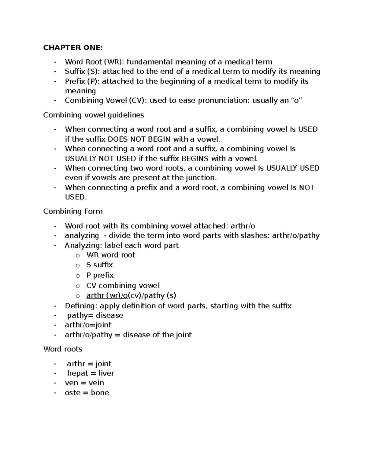 Medical Terminology - CHAPTER ONE: Word Root (WR): fundamental meaning ...
