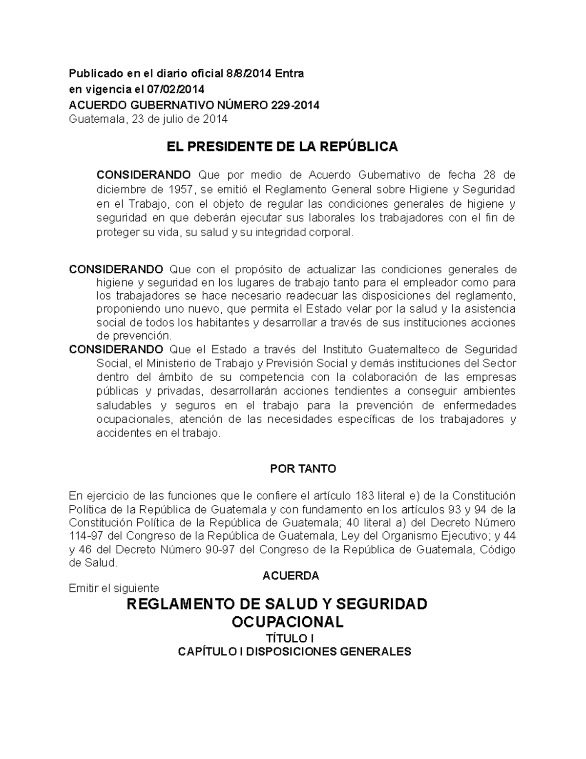 Acuerdo Gubernativo Numero 229-2014 - Publicado en el diario oficial 8 ...