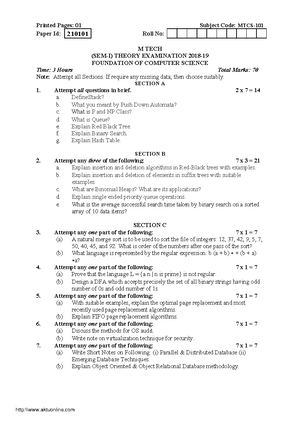 Microsoft Word - MTCS101 - Printed pages: 03 Sub Code: MTCS Paper Id: 6 ...