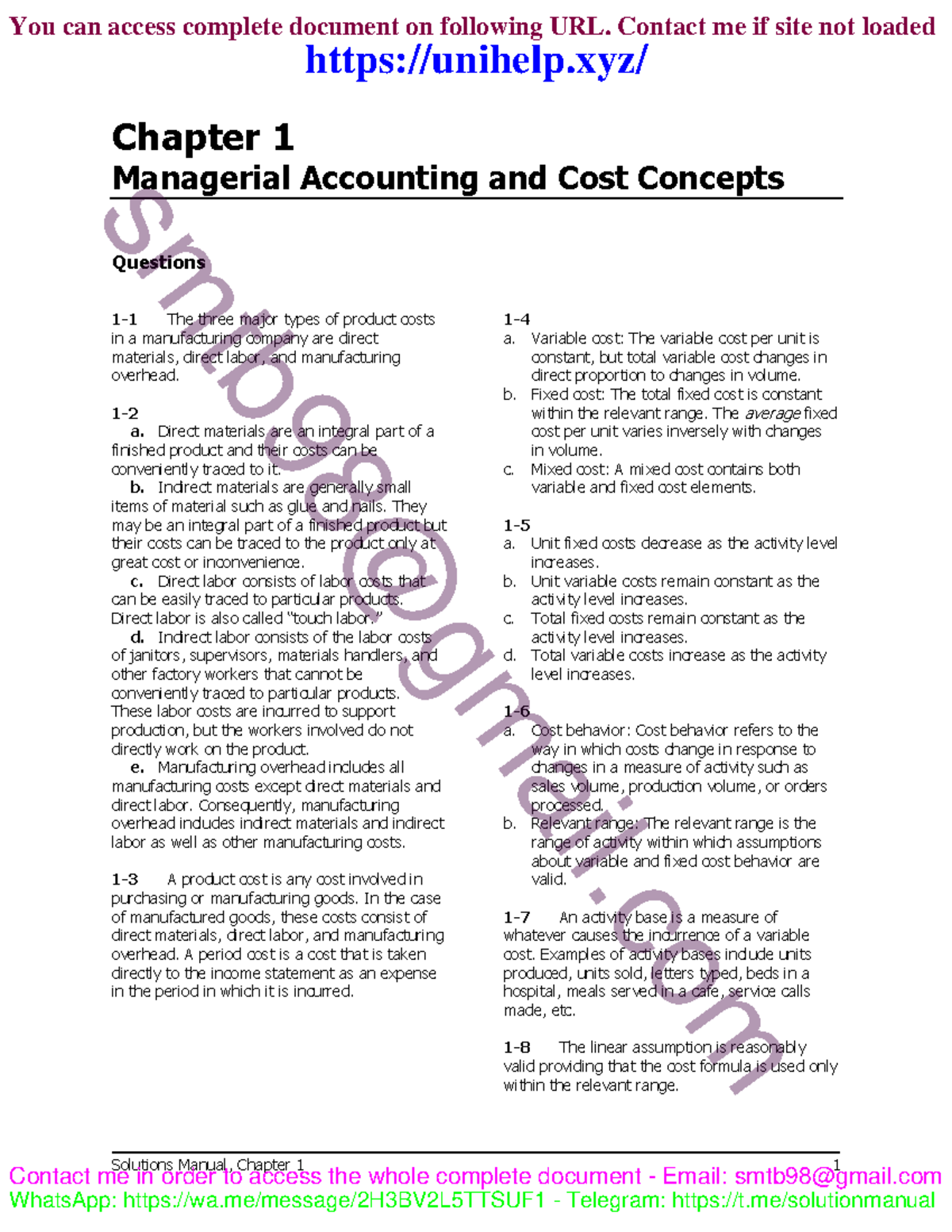 Managerial Accounting (17th Ed) Chapter 1: Cost Concepts & Analysis ...