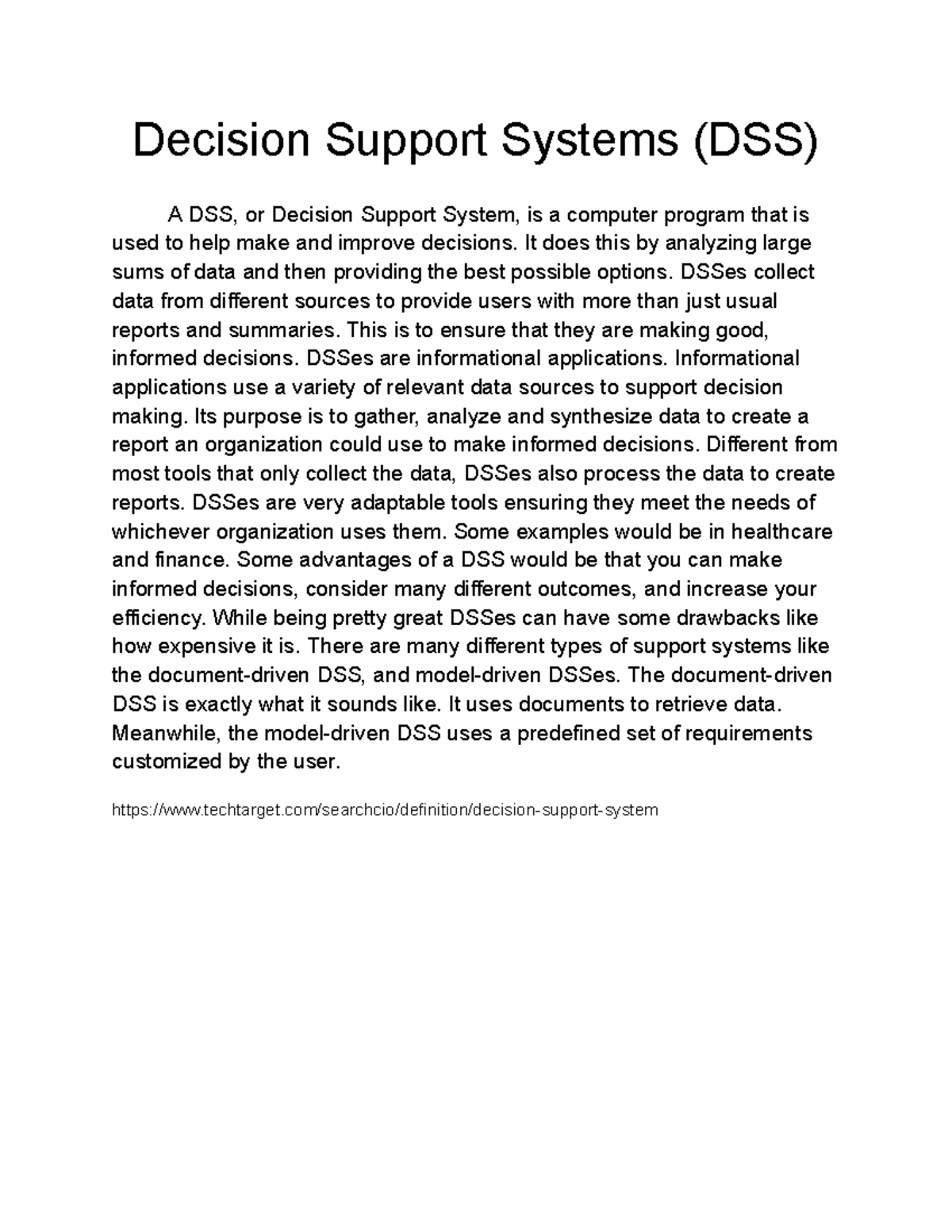 DSS Overview: Understanding Decision Support Systems - Studocu