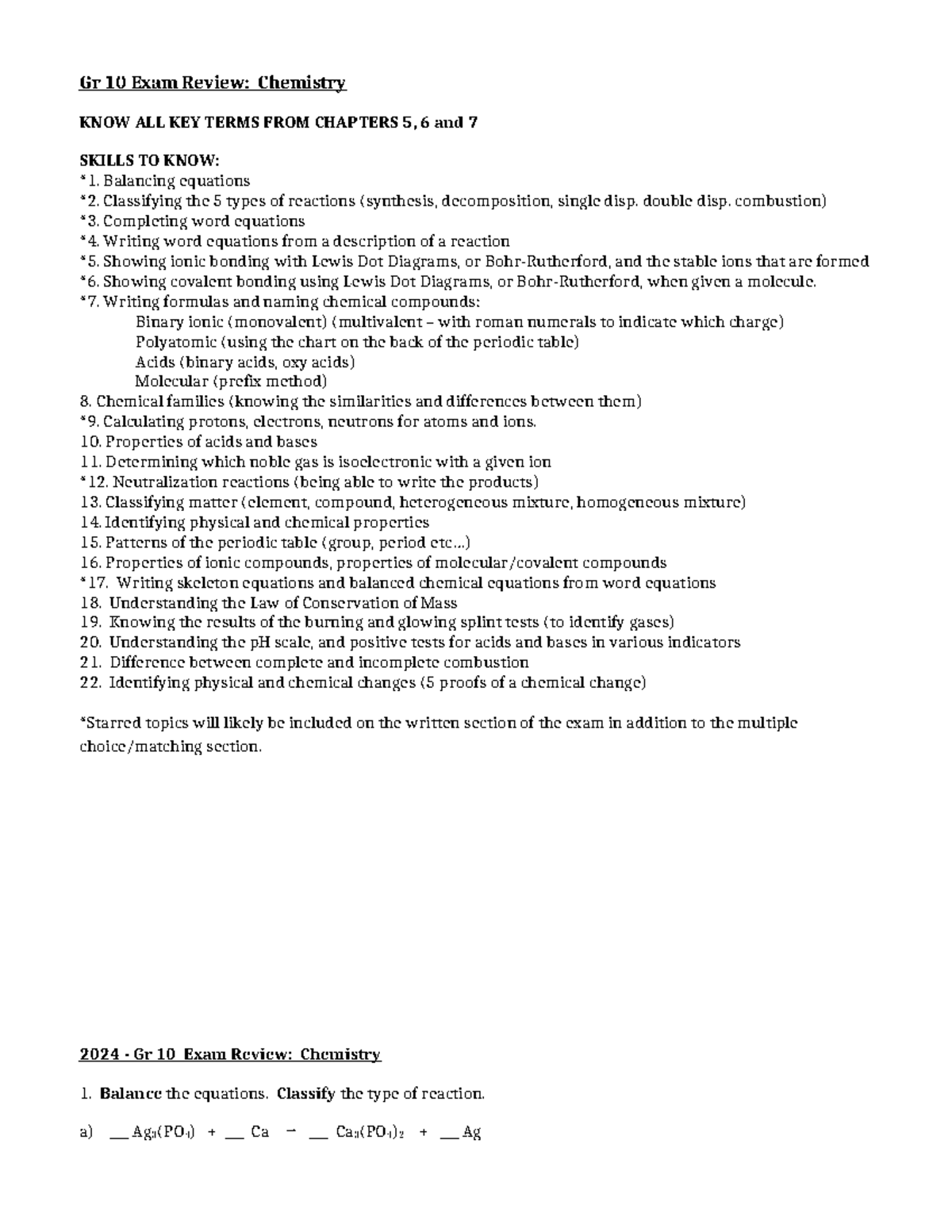 2024 Gr 10 Exam Review: Key Chemistry Concepts & Skills - Studocu