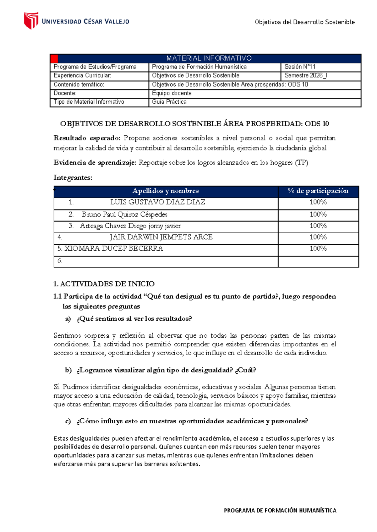 Guía Práctica N° 11: ODS 10 y Desarrollo Sostenible 2026_I - Studocu
