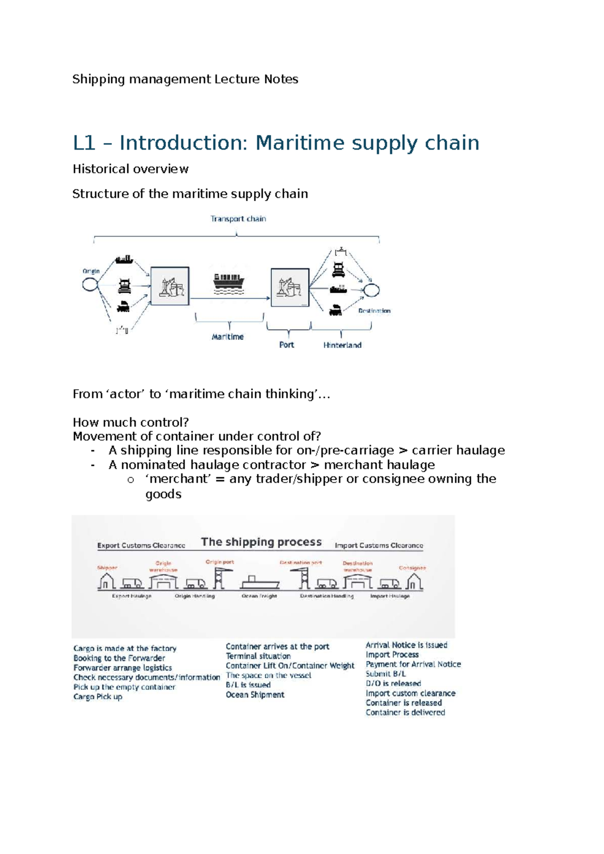Shipping Management Lecture Notes L1-L4: Maritime Supply Chain ...