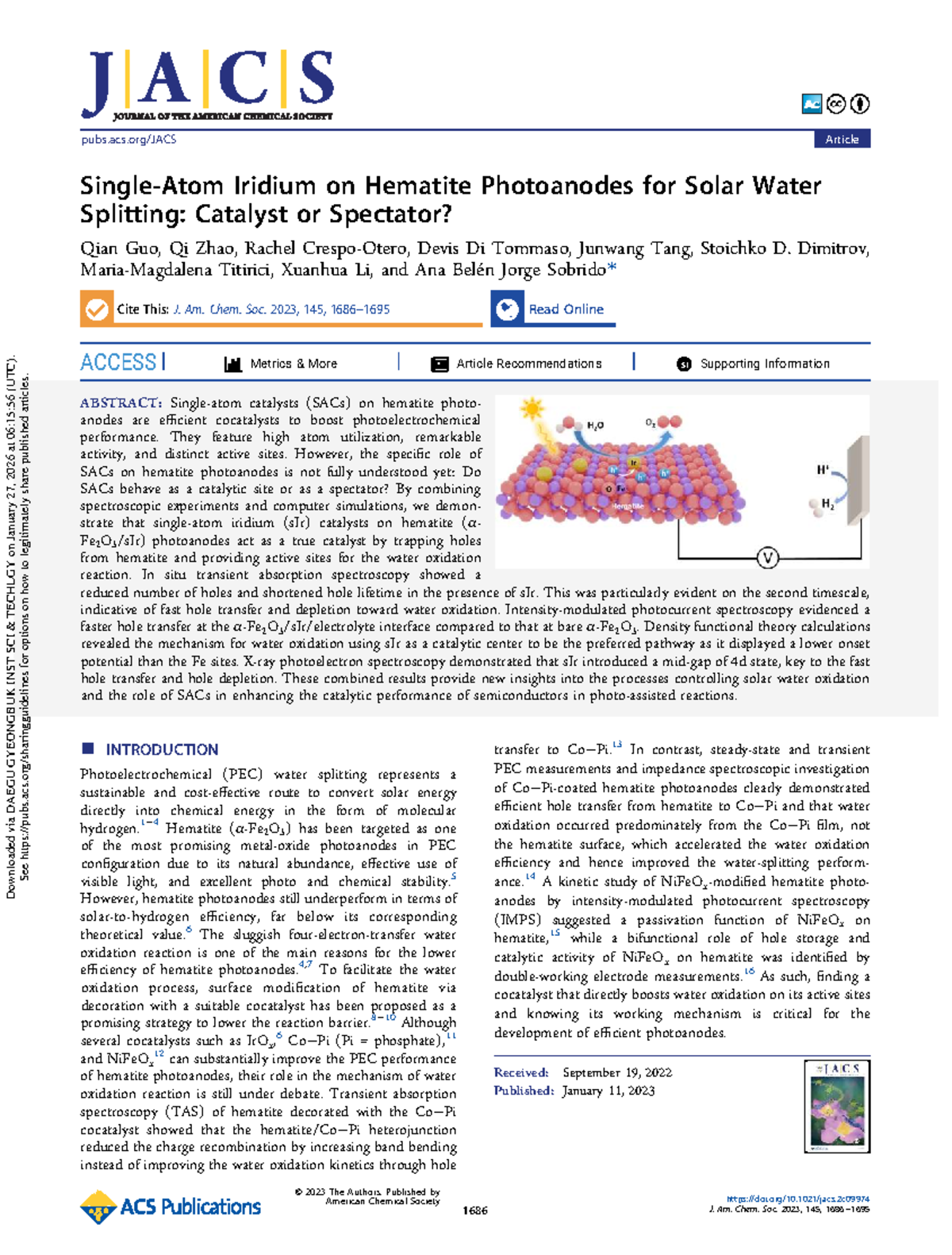 Iridium as a Catalyst on Hematite Photoanodes for Solar Water Splitting ...