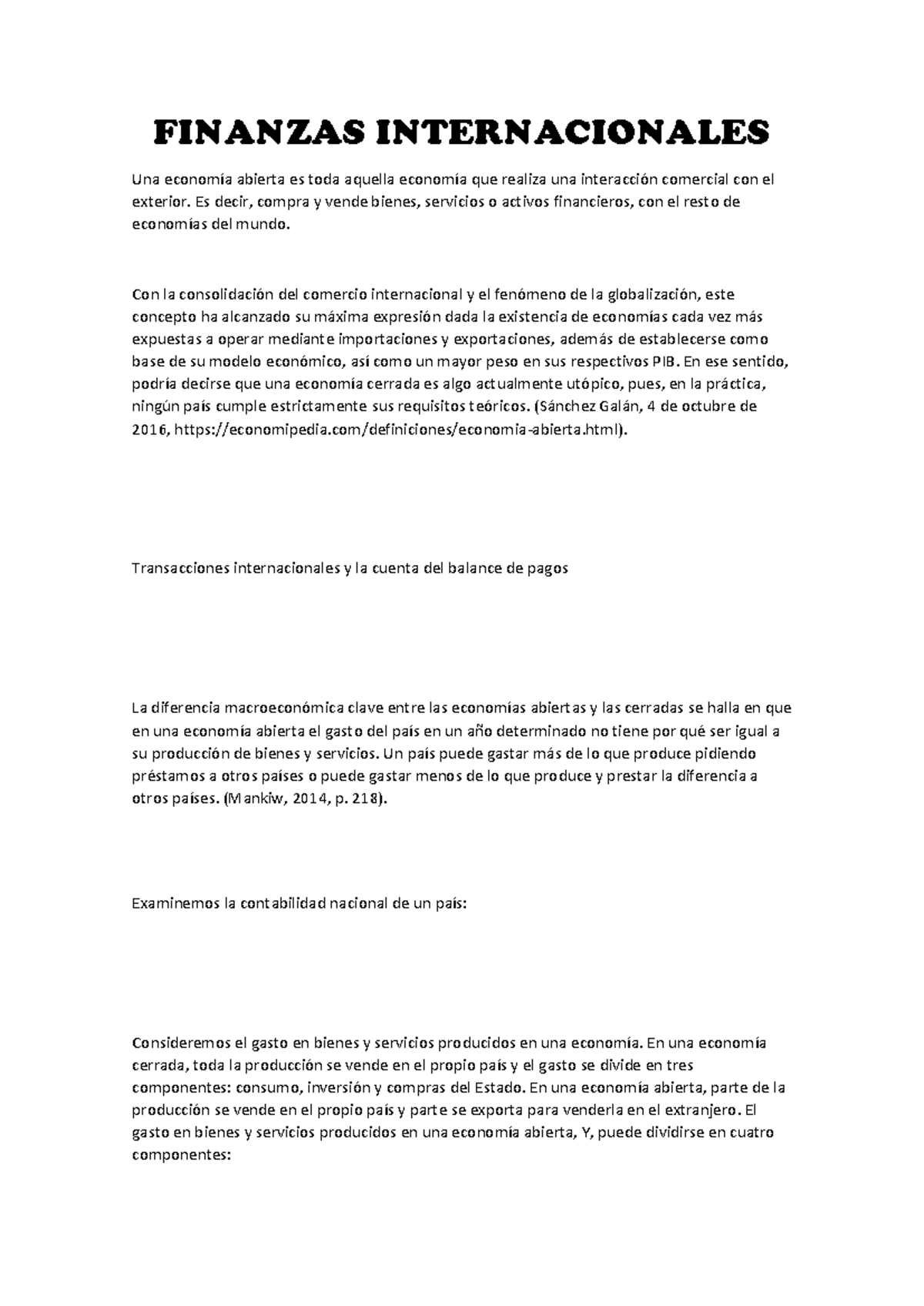 FIN 101: Introducción a las Finanzas Internacionales y Economías ...