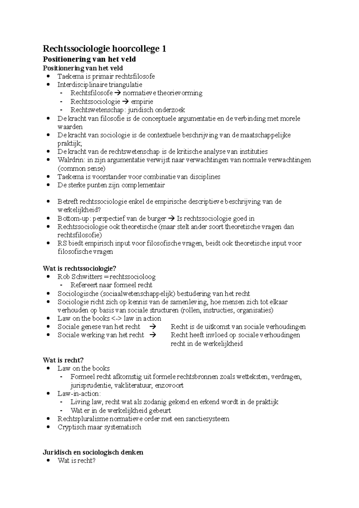 Rechtssociologie Hoorcollege 1: Positionering en Kernconcepten ...