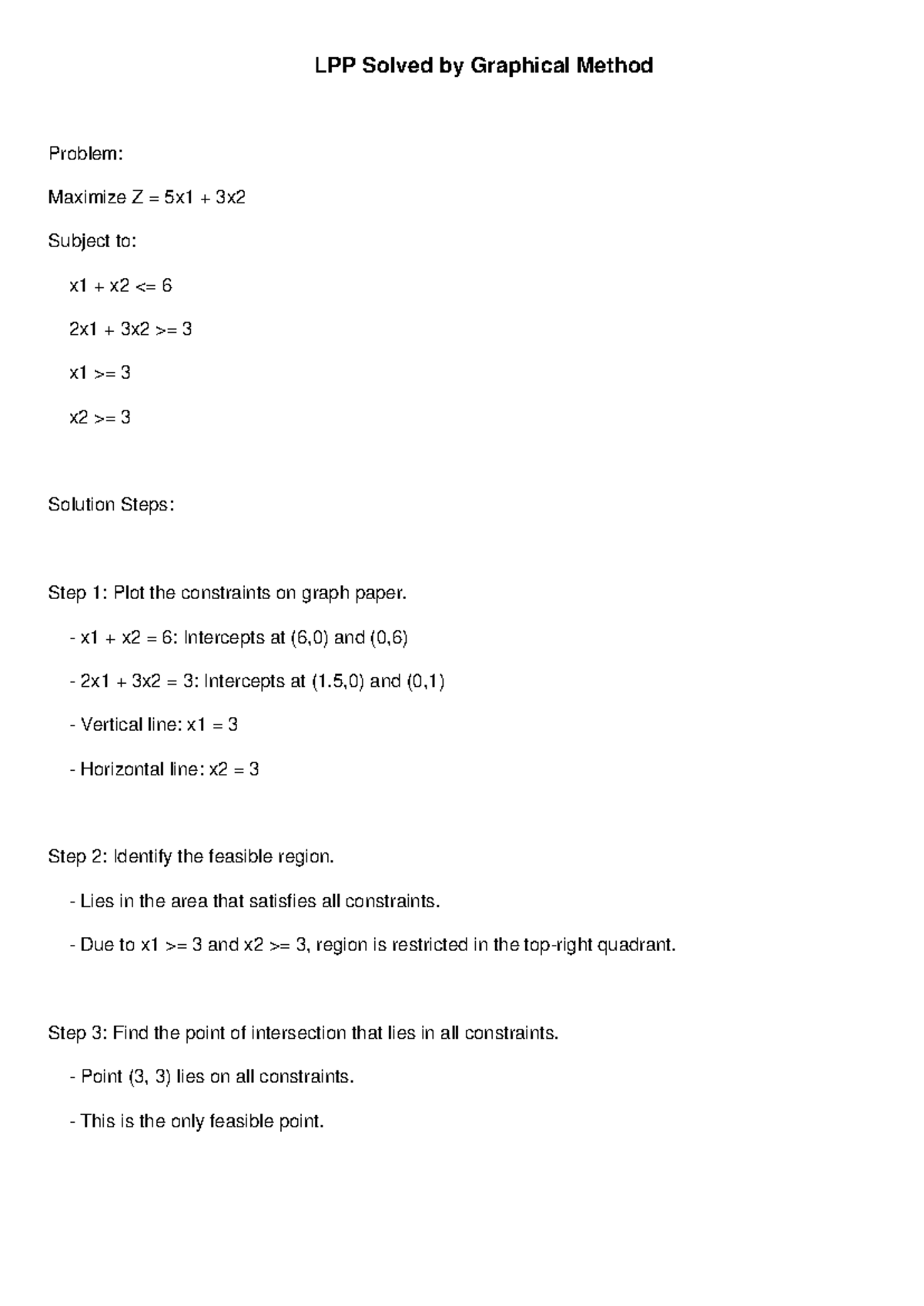 LPP Graphical Solution Notes - LPP Solved by Graphical Method Problem ...