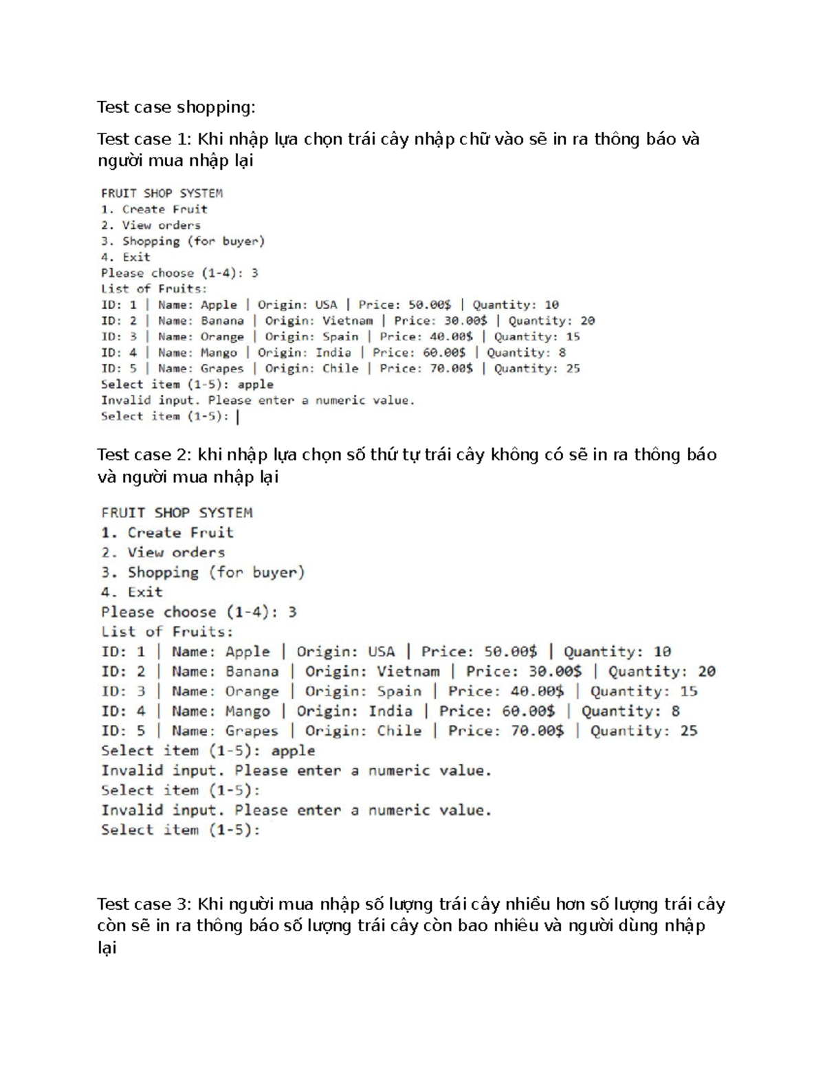 Test case shopping - None description - Test case shopping: Test case 1 ...
