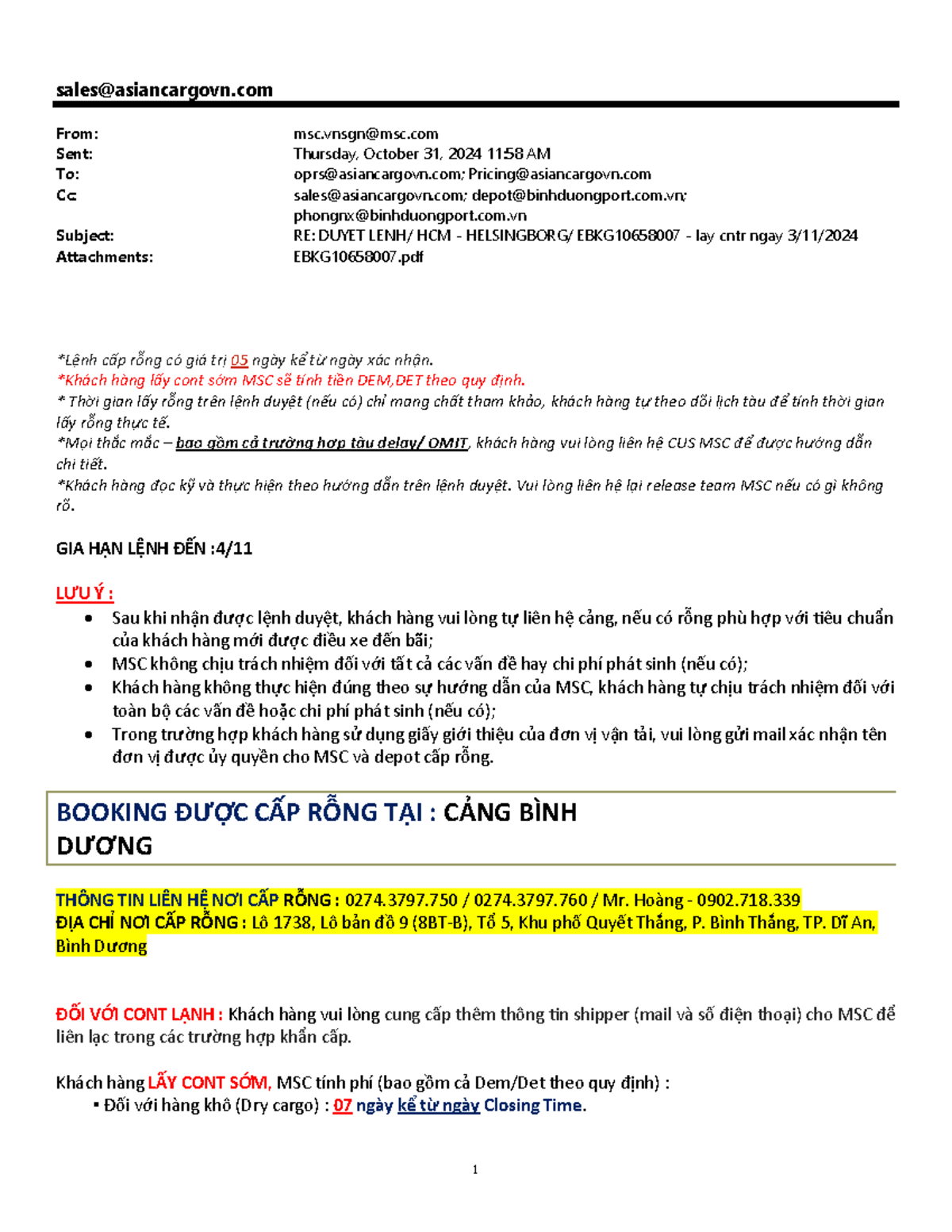 DUYET LENH MSC: HCM - HELSINGBORG Booking Details and Guidelines - Studocu