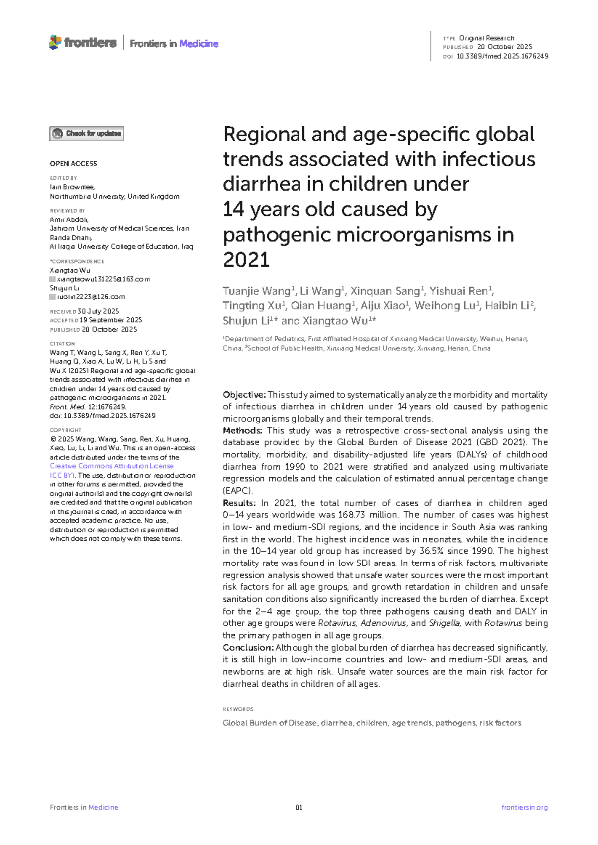 Global Trends in Infectious Diarrhea Among Children Under 14 (2021 ...