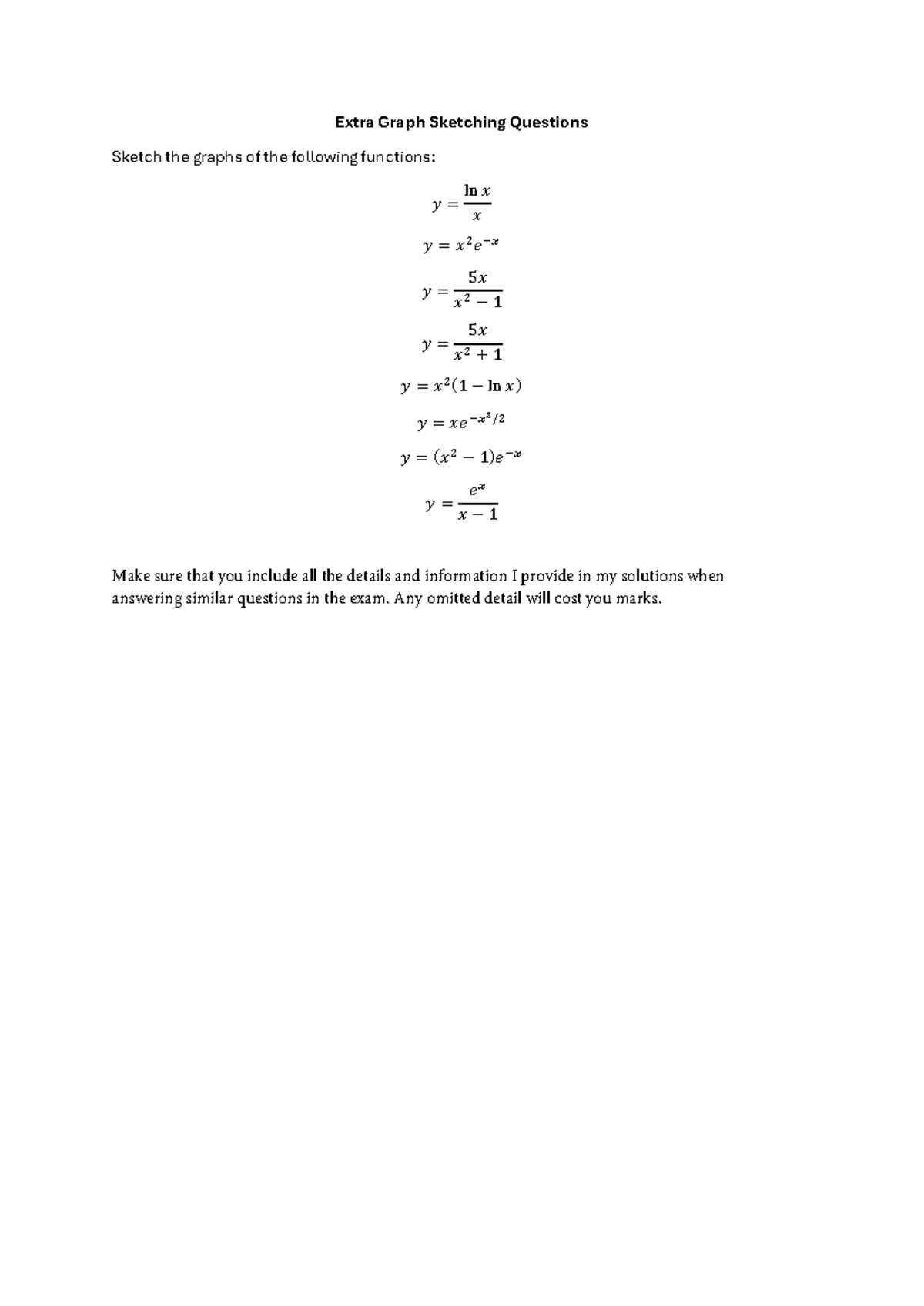 Extra Graph Sketching Questions for Math 101 - Studocu