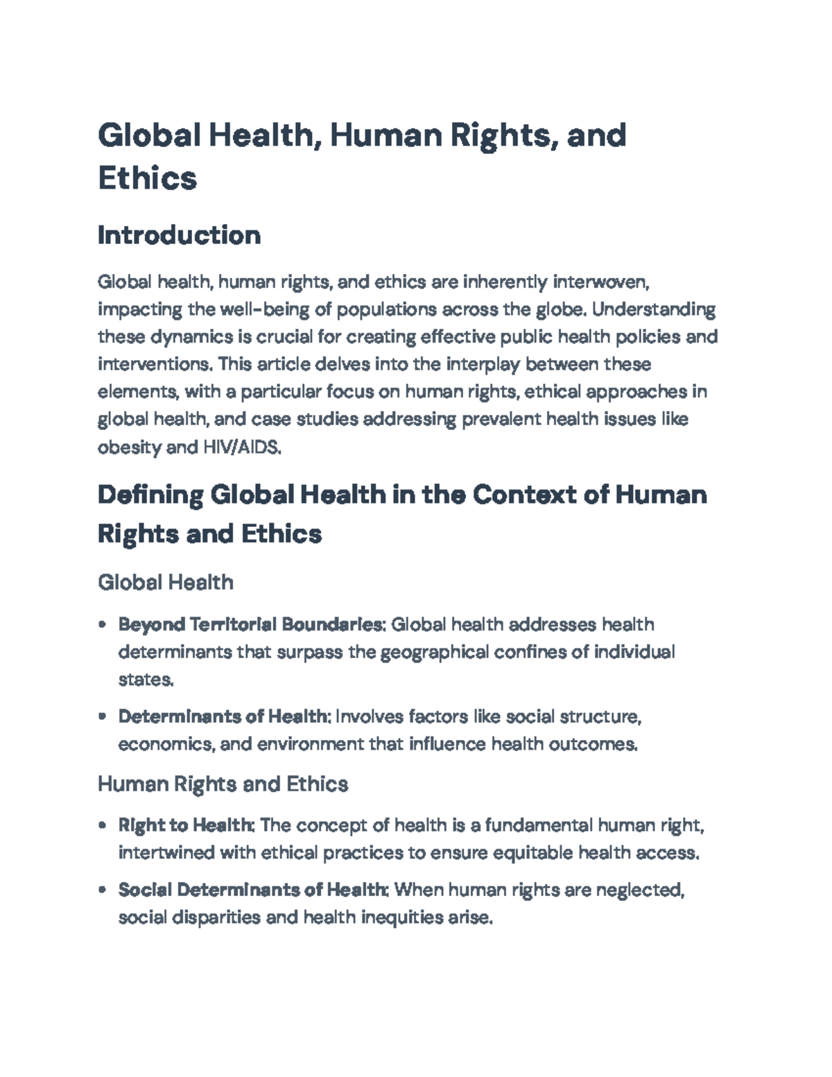 Global Health, Human Rights, and Ethics: An Interconnected Approach ...