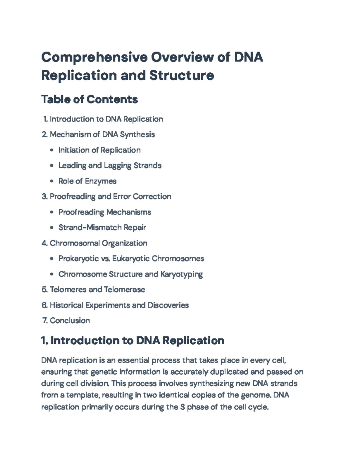 Comprehensive Overview of DNA Replication and Chromosomal Structure ...