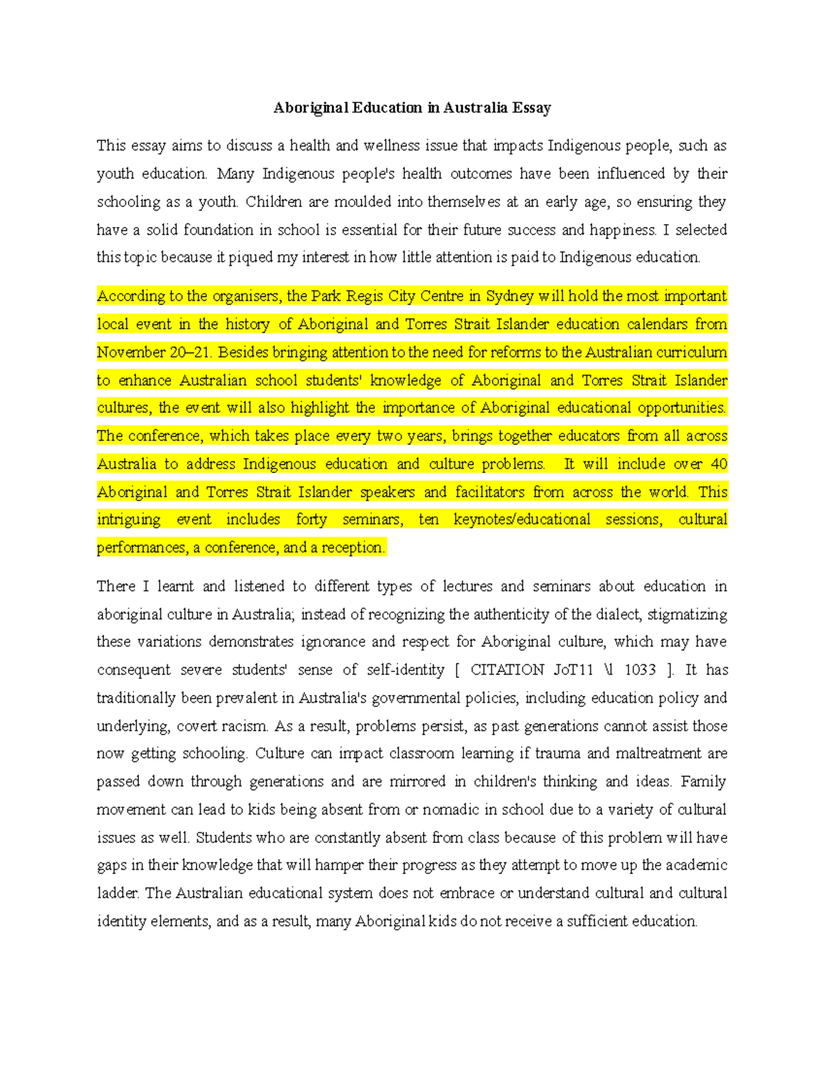 AUS 123: Aboriginal Education and Cultural Awareness Essay - Studocu