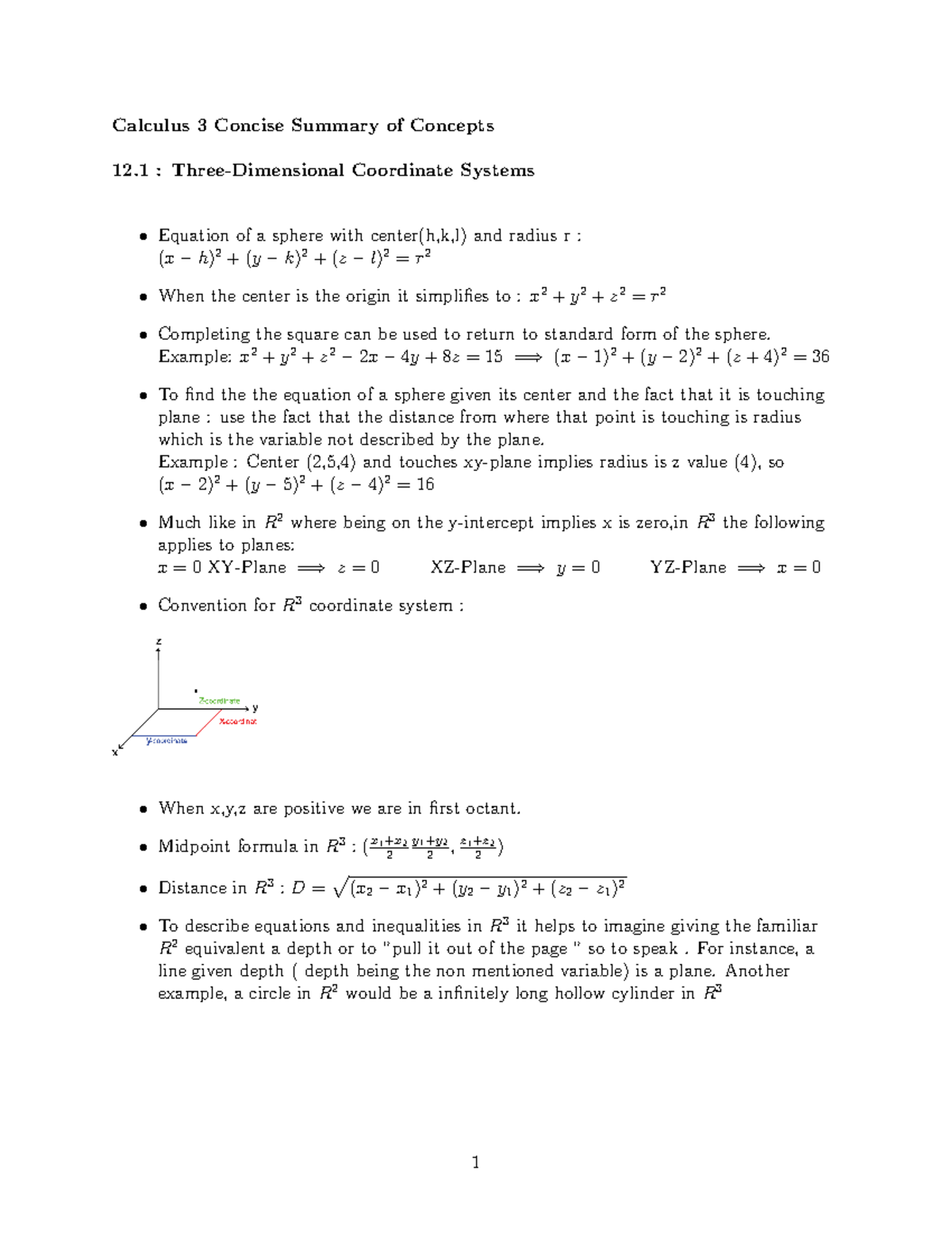 Calculus 3 Notes: Key Concepts and Formulas (Part 1) - Studocu