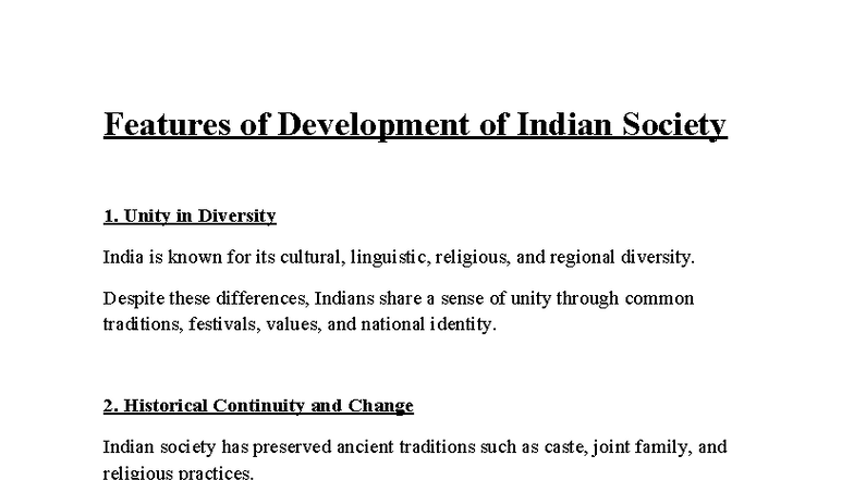 Features of Development of Indian Society: Unity in Diversity and ...