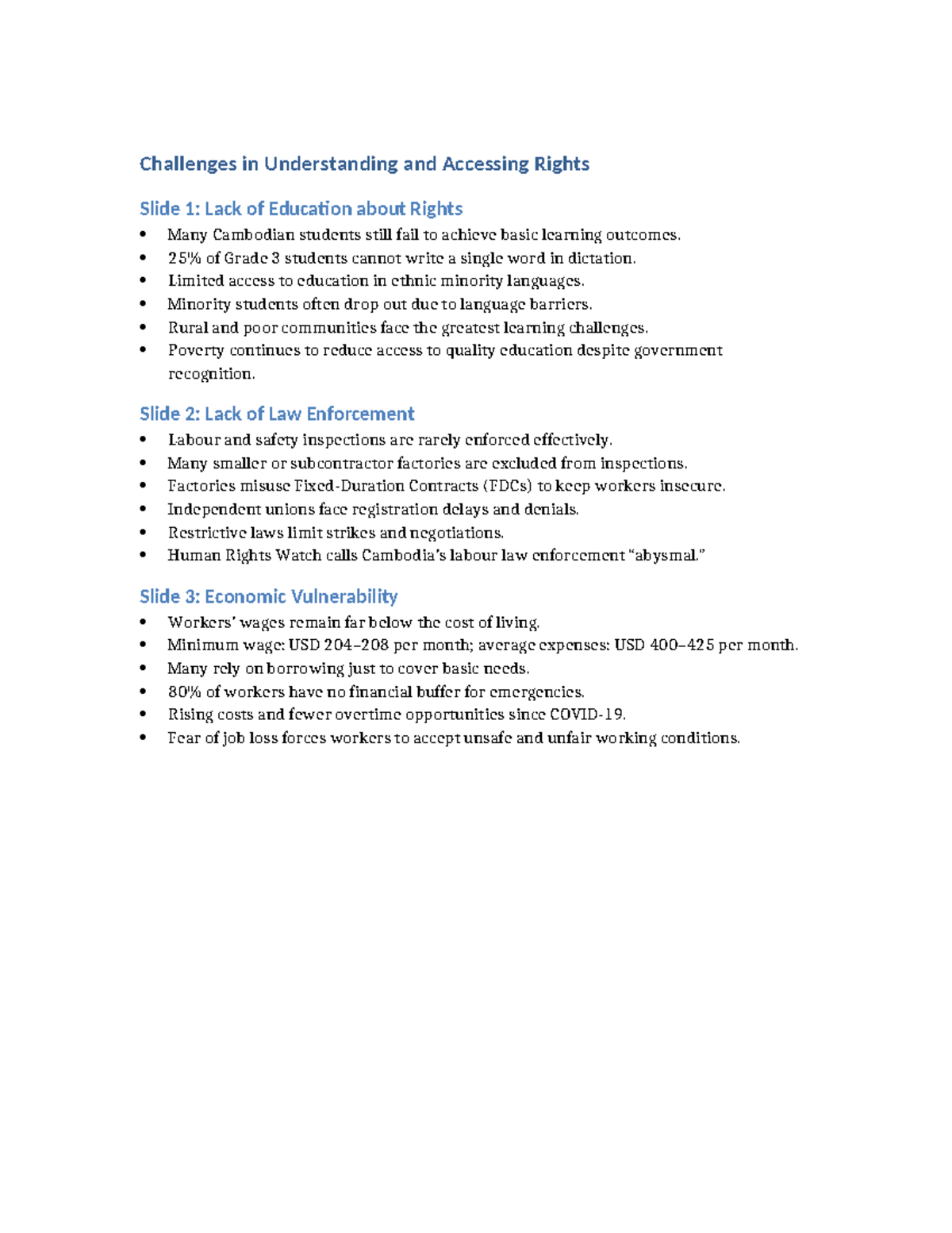 Challenges in Understanding Rights: Education & Labor Issues - Studocu