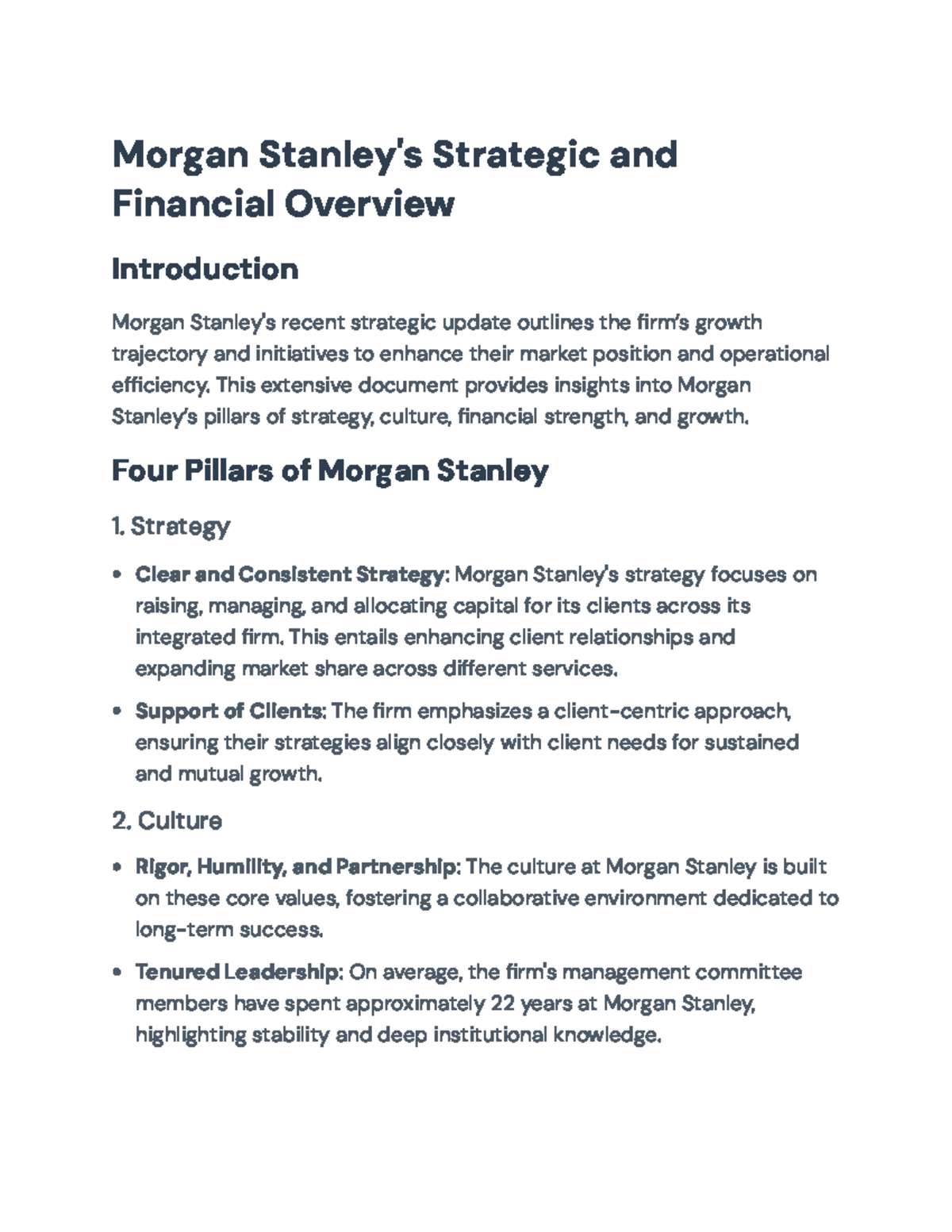 Morgan Stanley Strategic Overview and Financial Analysis Document ...