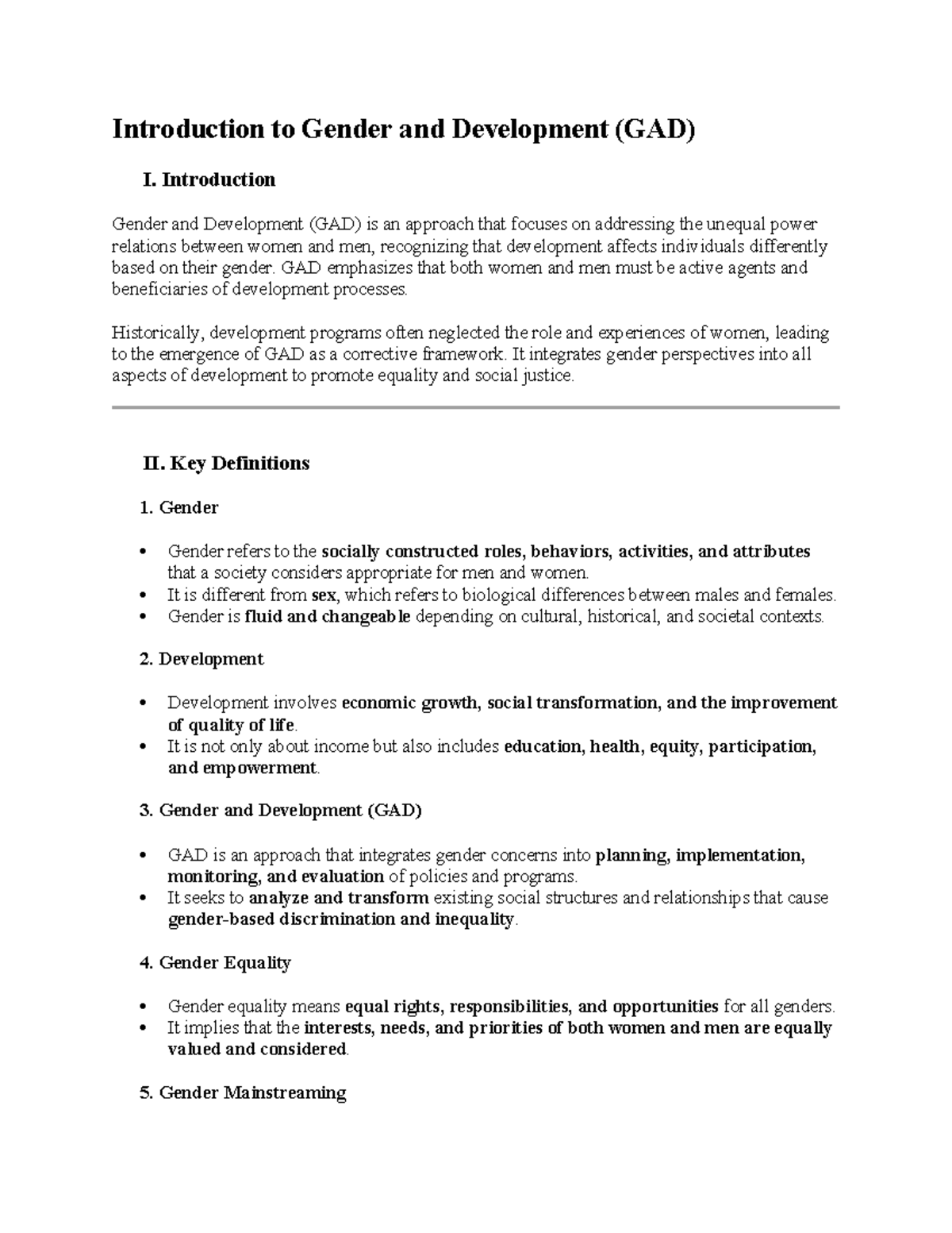 GAD 101: Understanding Gender and Development Principles - Studocu