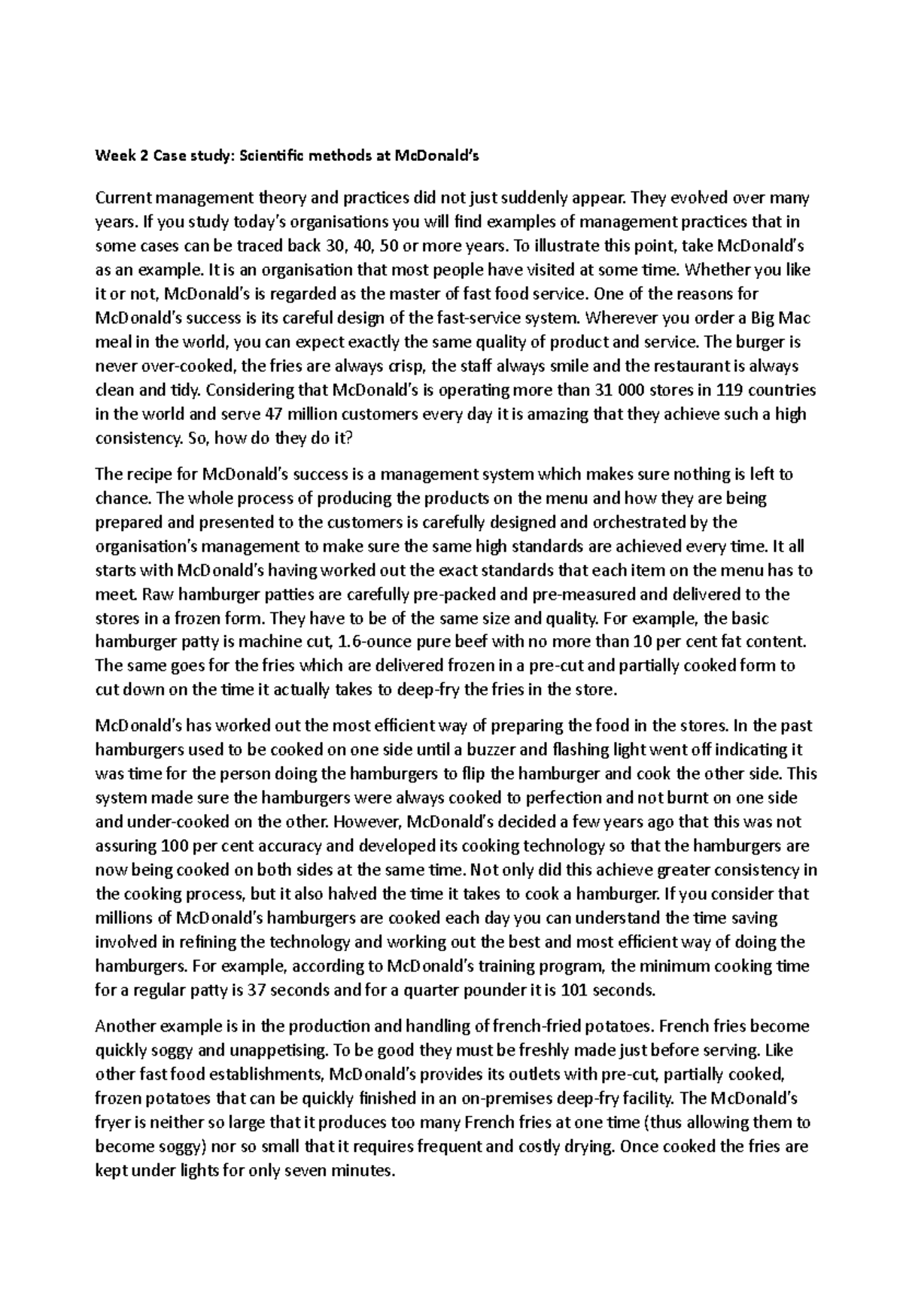 Tutorial Week 2 Case Study Mc Donalds - Week 2 Case study: Scientific ...