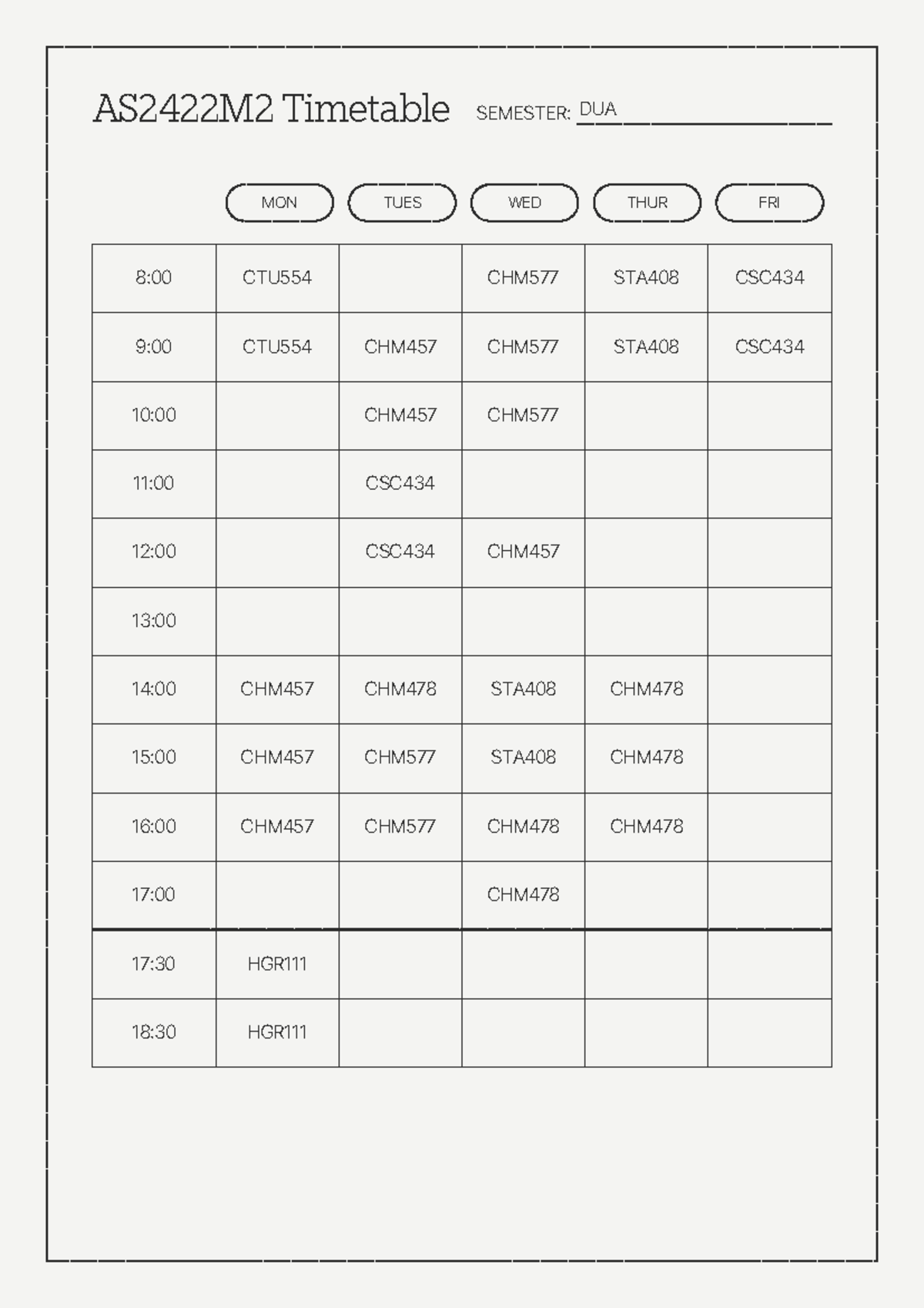 Cream Minimalist Blank Class Timetable Planner - Applied Chemistry ...