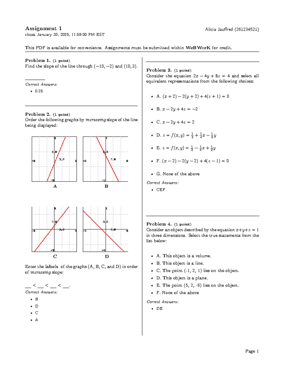 Webwork 1 - Assignment 1 Solutions and Explanations - Studocu