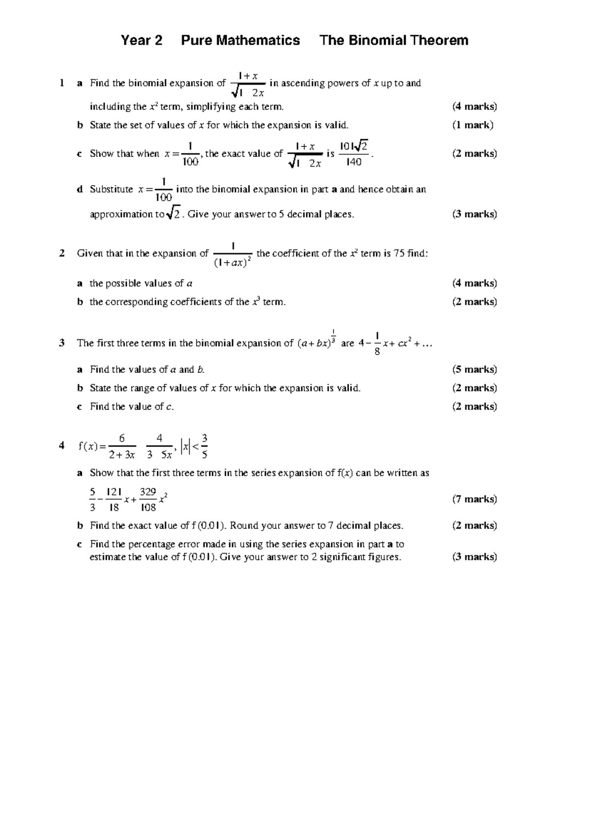Ch 2 Pure Math Final Exam: Binomial Expansion Questions - Studocu