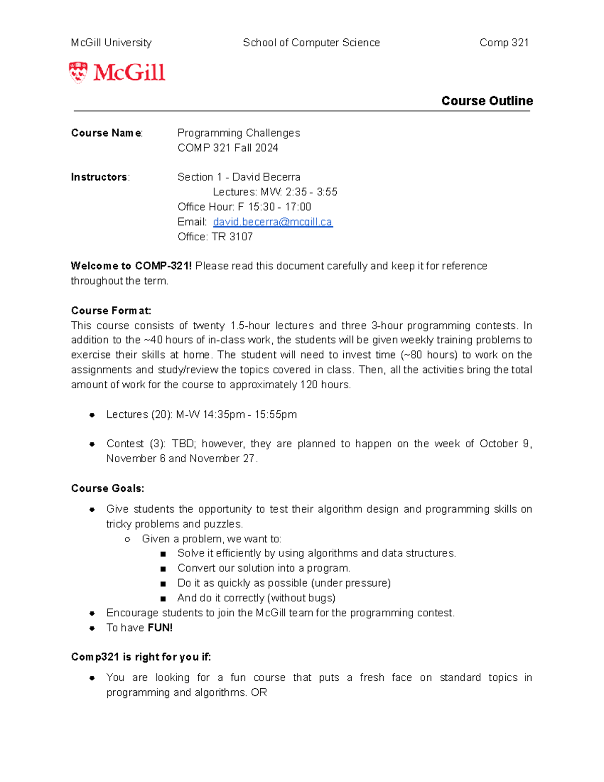 COMP321 Syllabus Fall 2024: Programming Challenges Overview - Studocu