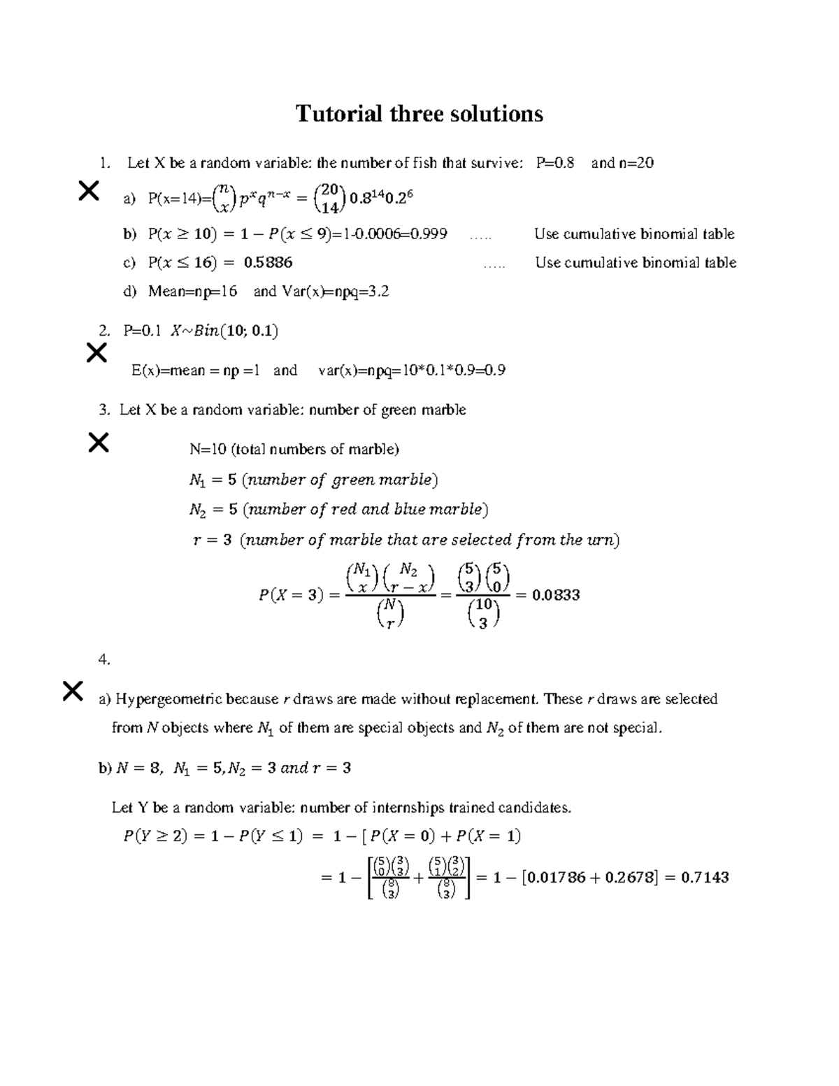 Chap 1b Solutions - Practice - Tutorial three solutions Let X be a ...