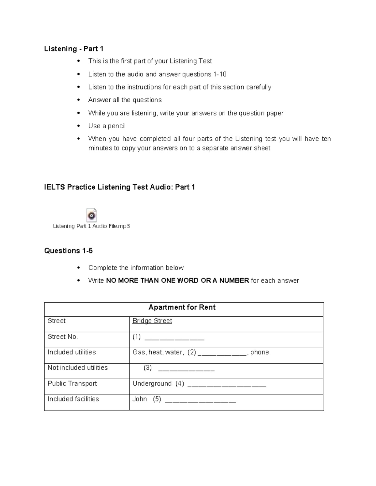 IELTS Listening Practice Test: Part 1 - Conversation Skills - Studocu